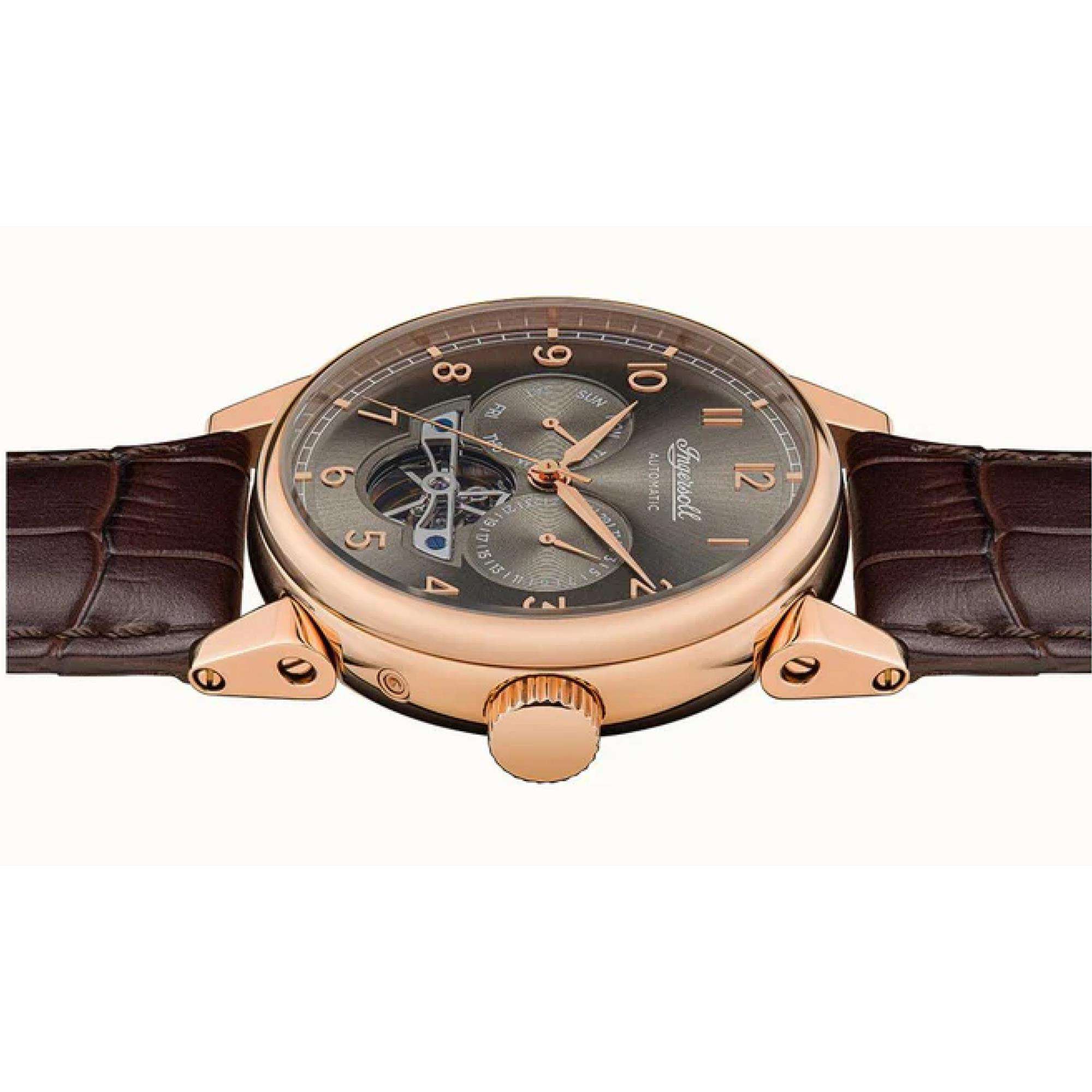 Ingersoll The Swing 1892 Gents Automatic Watch Grey Sunray Dial Brown Leather Strap I12701