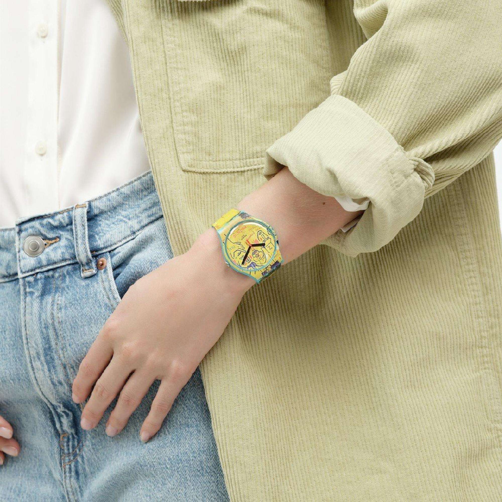 Swatch Art Journey "Hollywood Africans By JM Basquiat" Quartz Yellow Dial Watch SUOZ354