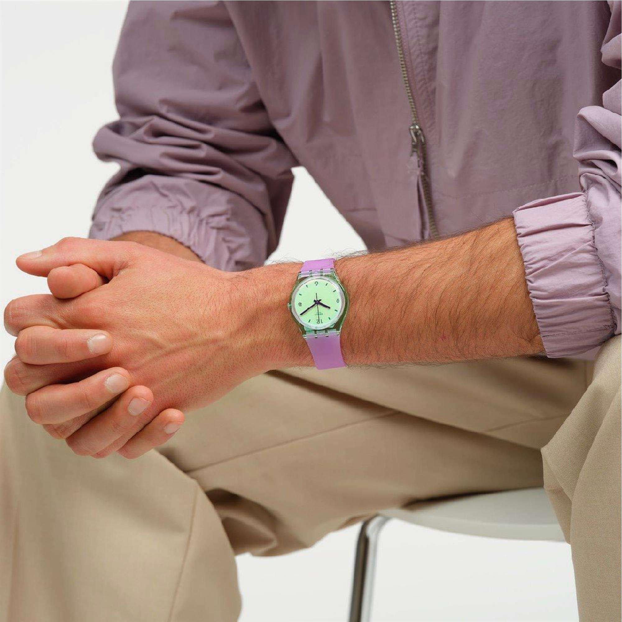 Swatch Mystic Sunrise Quartz Green Dial Watch SO28G401