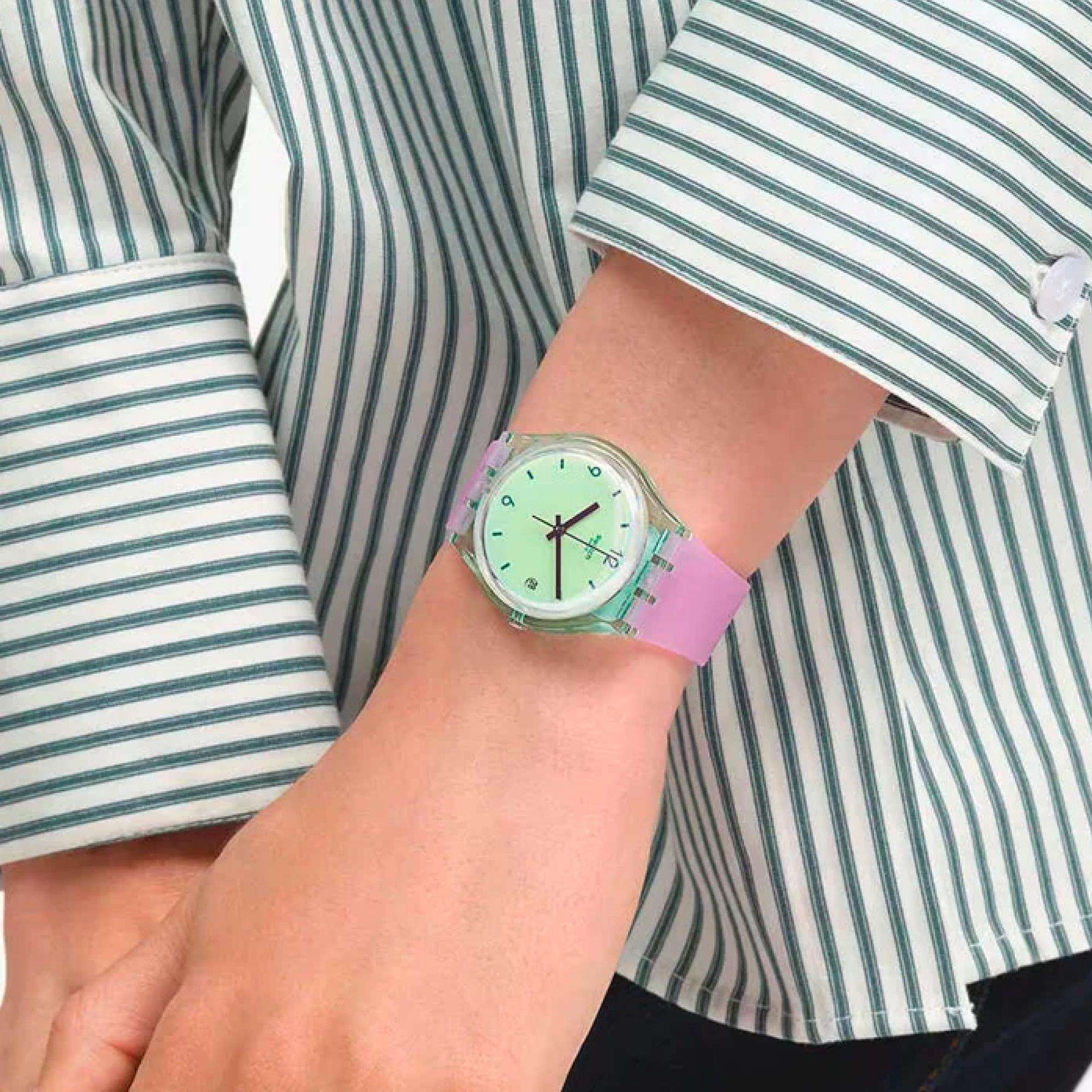 Swatch Mystic Sunrise Quartz Green Dial Watch SO28G401