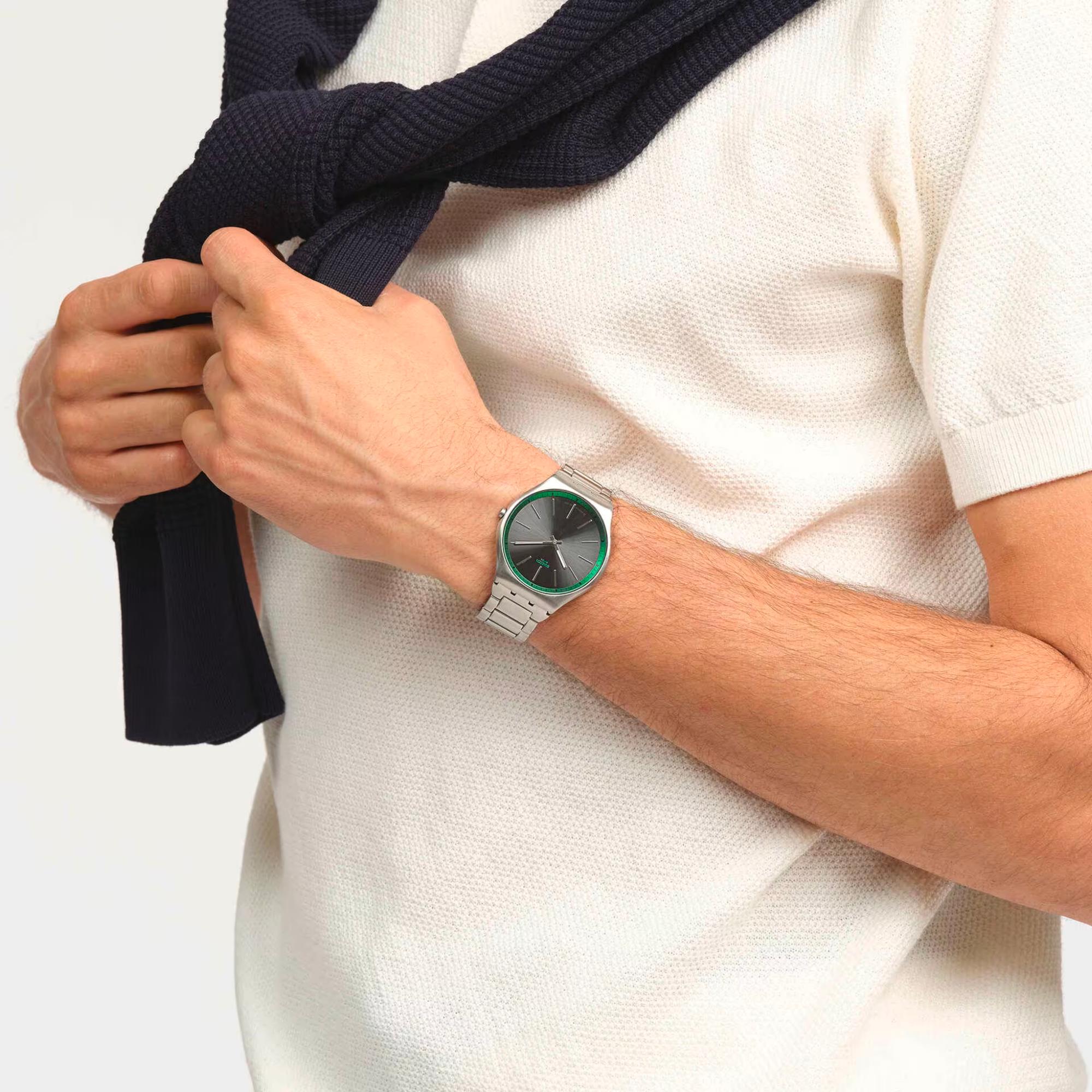 Swatch Green Graphite Quartz Black Dial Steel Strap Unisex Watch SS07S128G