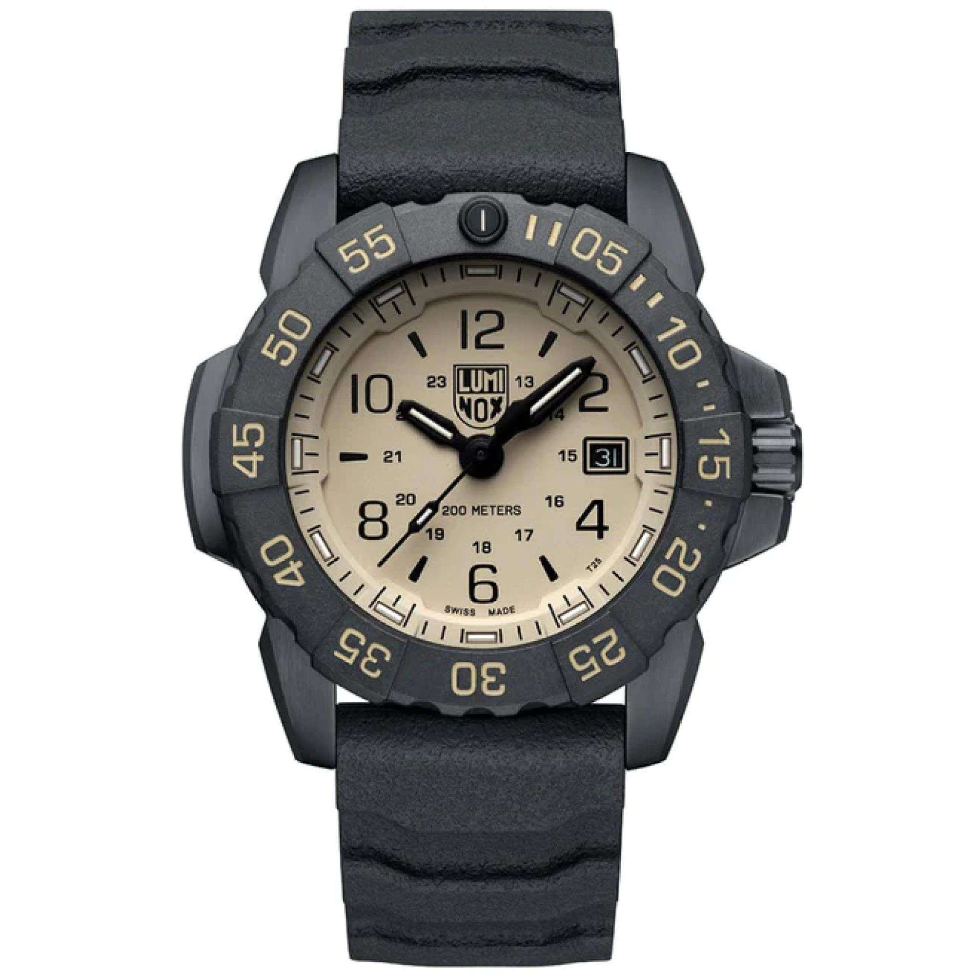 Luminox Navy Seal Foundation Special Edition Beige Dial Black Silicone Strap Men's Watch XS.3251CBNSFSET