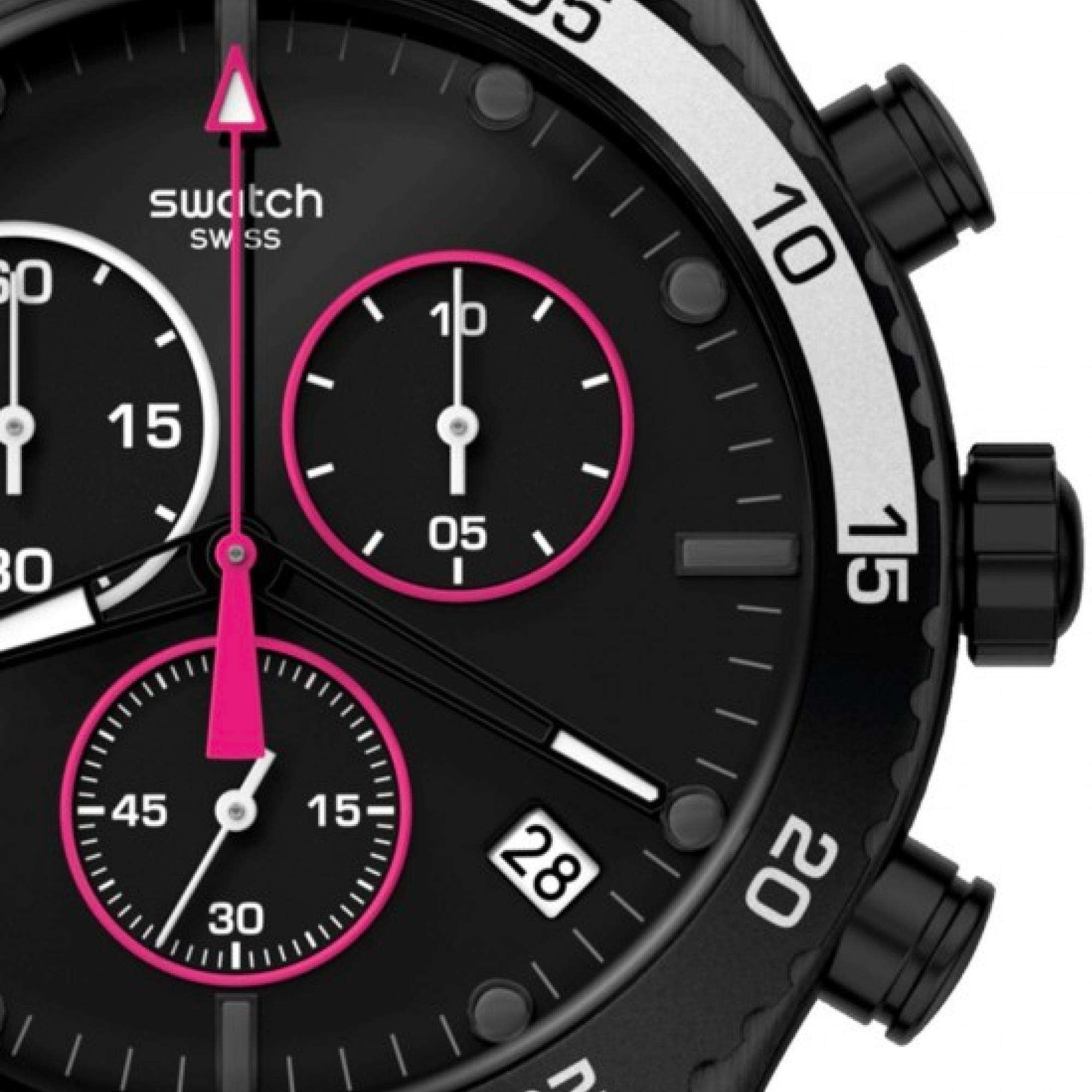 Swatch Magenta At Night Black Dial Quartz Chronograph Men's Watch YVB413