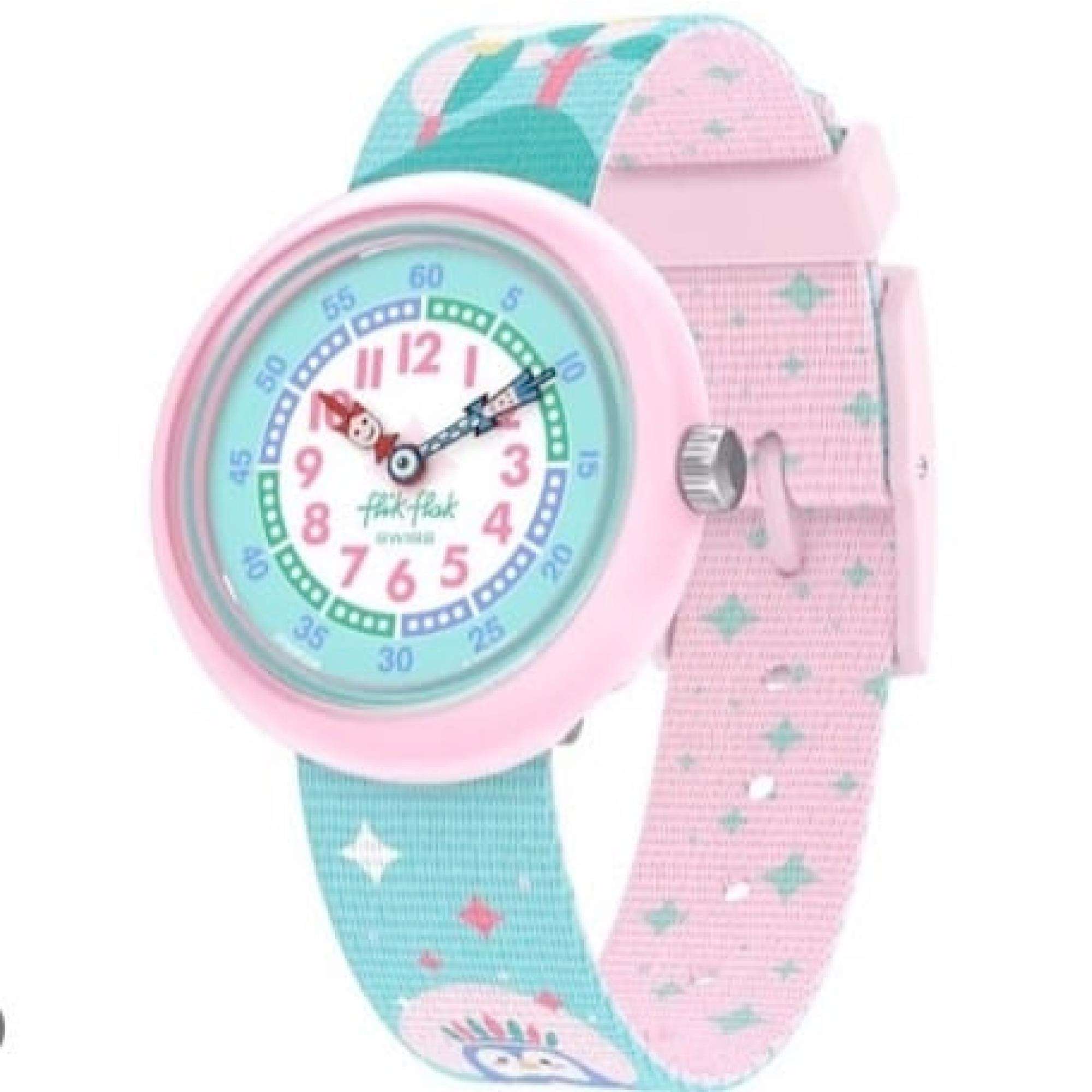 Flik Flak Rainbow Dreams Blue Rainbow Fabric Strap Kids Watch FBNP194