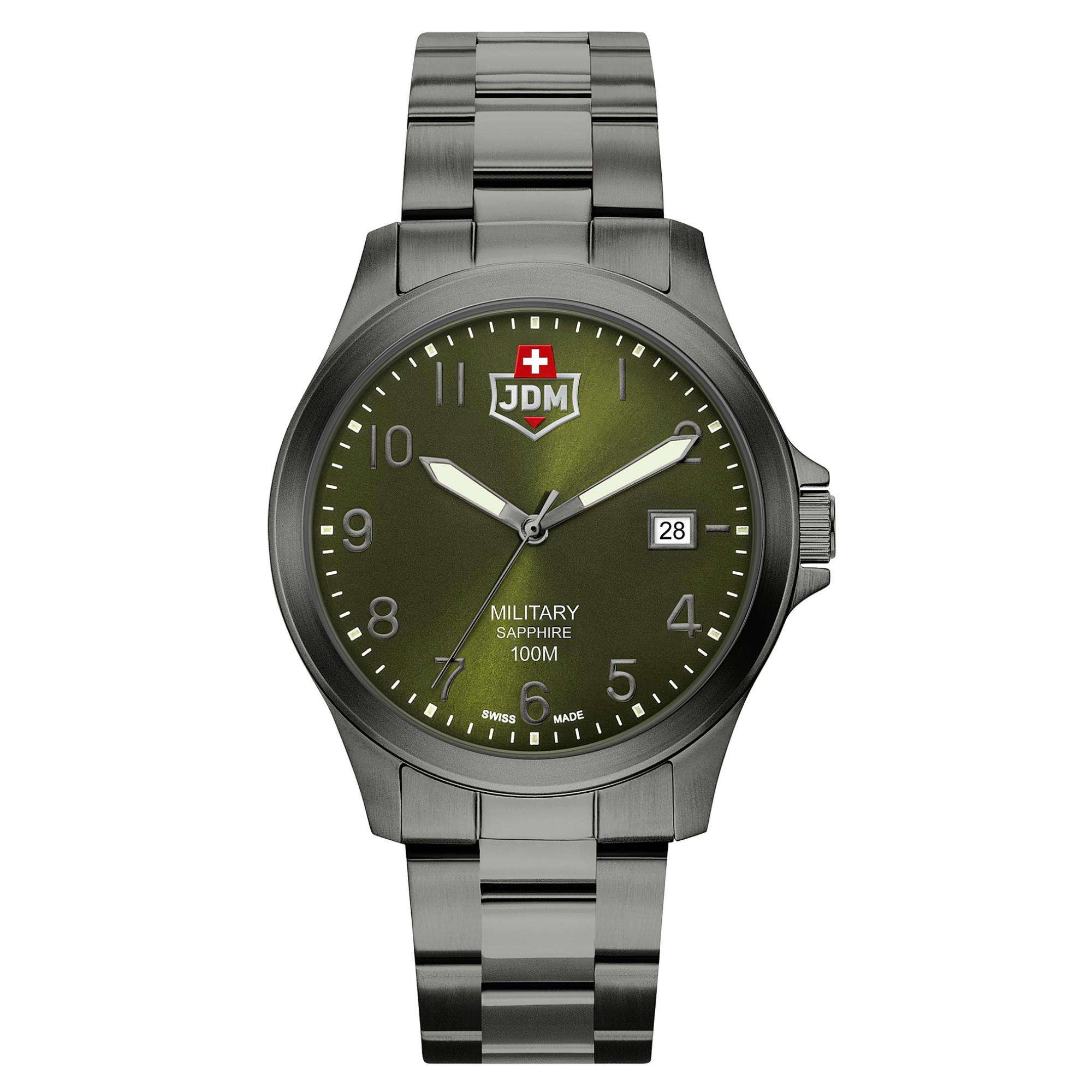 JDM Military Alpha I Green Dial Gun IP Bracelet Men's Watch JDM-WG001-08