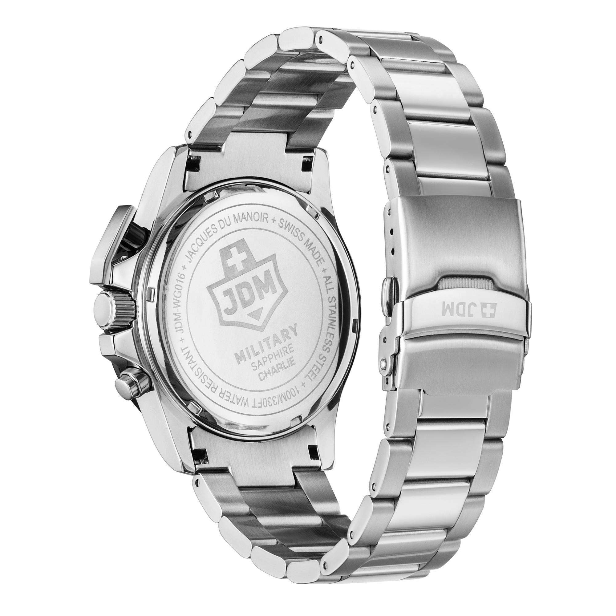JDM Military Charlie Black Dial Steel Bracelet Men's Watch JDM-WG016-01