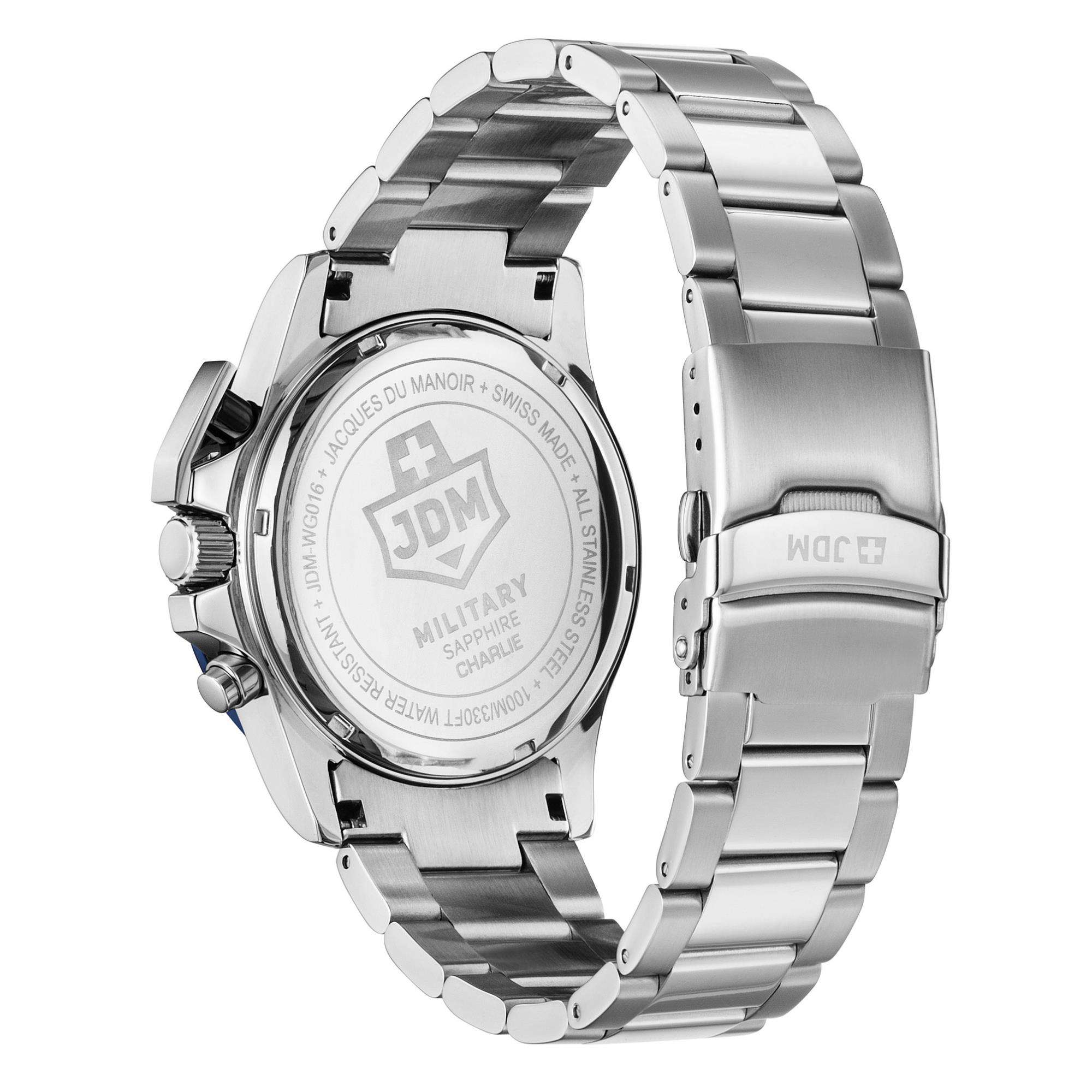JDM Military Charlie Blue Dial Steel Bracelet Men's Watch JDM-WG016-02