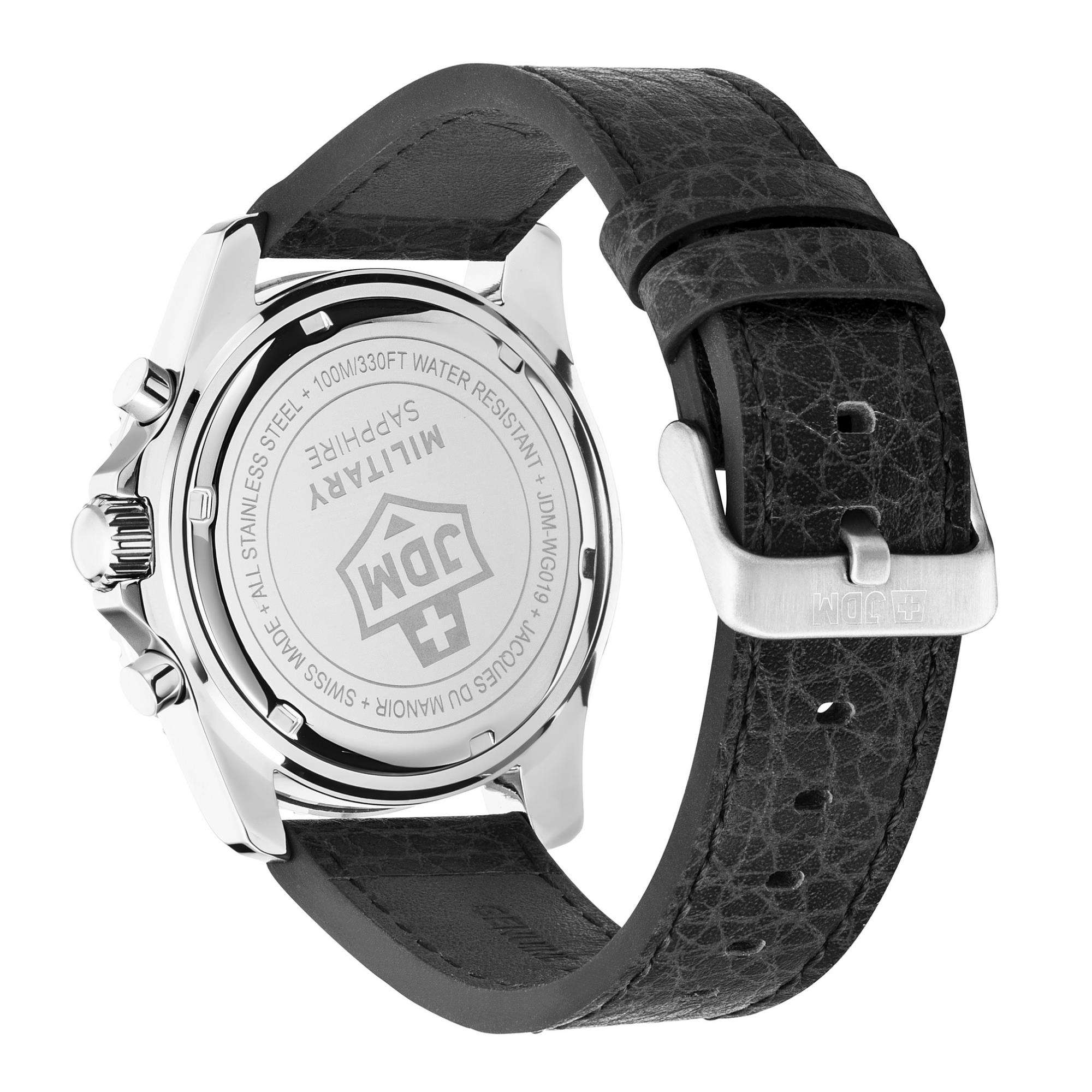 JDM Military Sierra Chrono Black Dial Black Leather Strap Men's Watch JDM-WG019-05