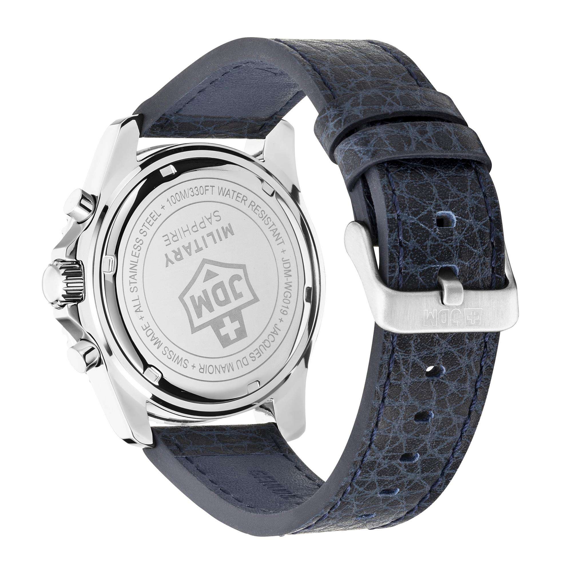 JDM Military Sierra Chrono Blue Dial Blue Leather Strap Men's Watch JDM-WG019-06