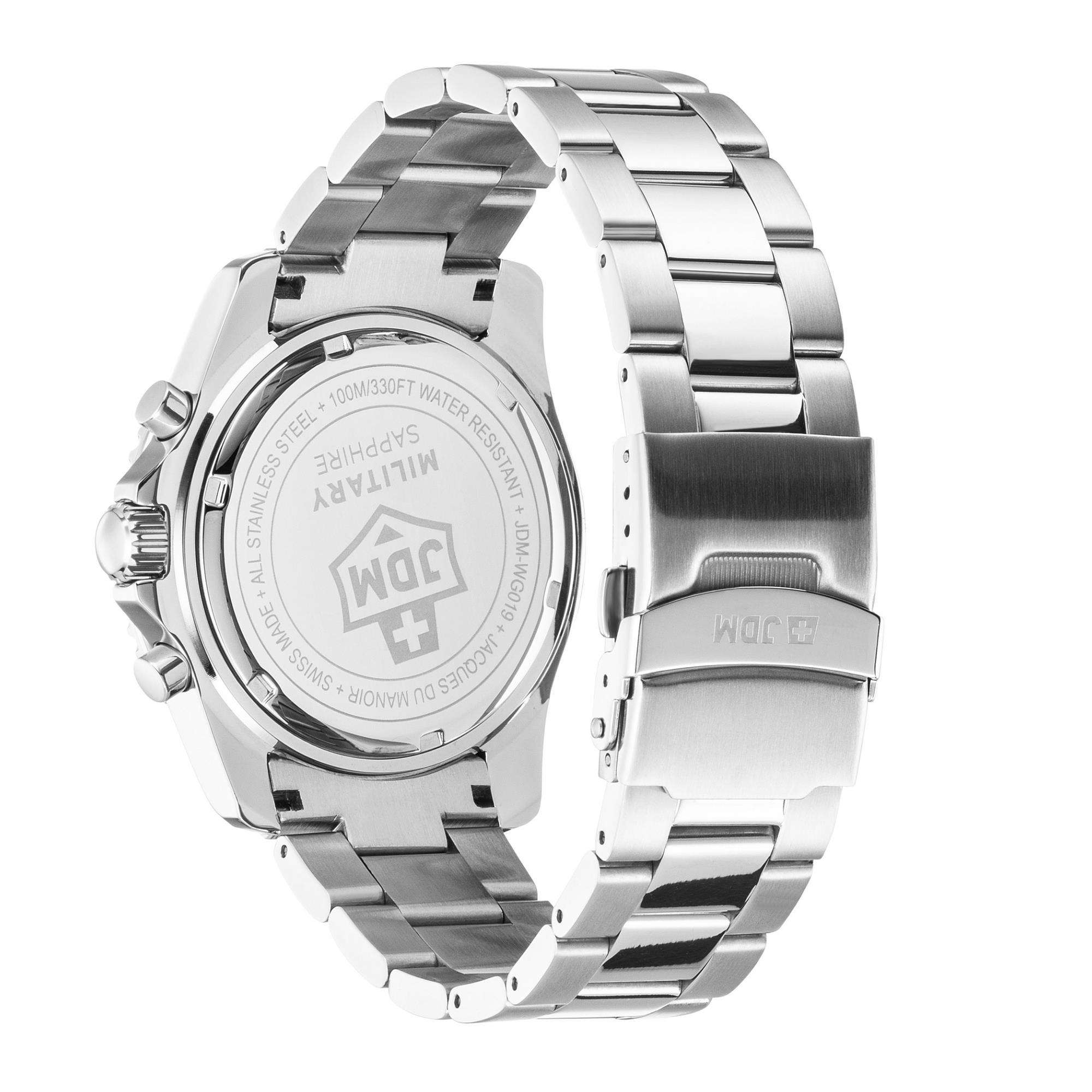 JDM Military Sierra Chrono Blue Dial Steel Bracelet Men's Watch JDM-WG019-02