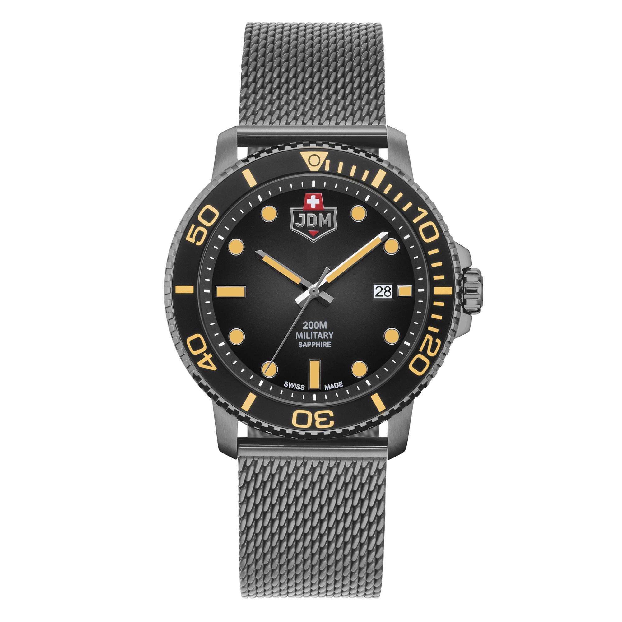 JDM Military Tango Black Dial Gun IP Steel Mesh Bracelet Men's Watch JDM-WG008-06