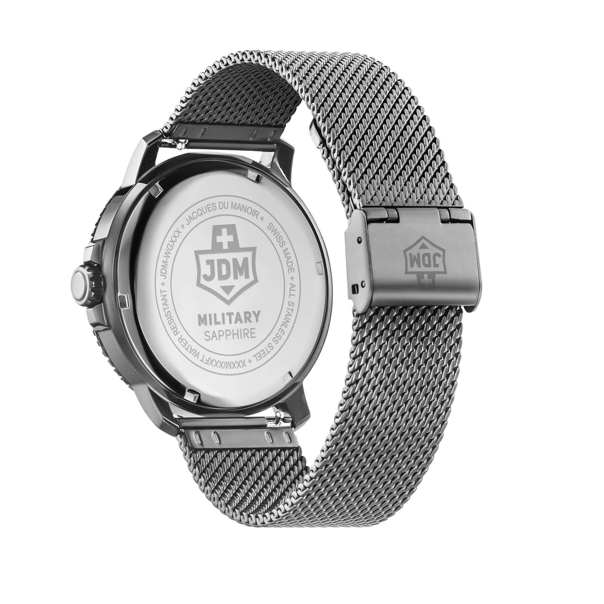 JDM Military Tango Black Dial Gun IP Steel Mesh Bracelet Men's Watch JDM-WG008-06