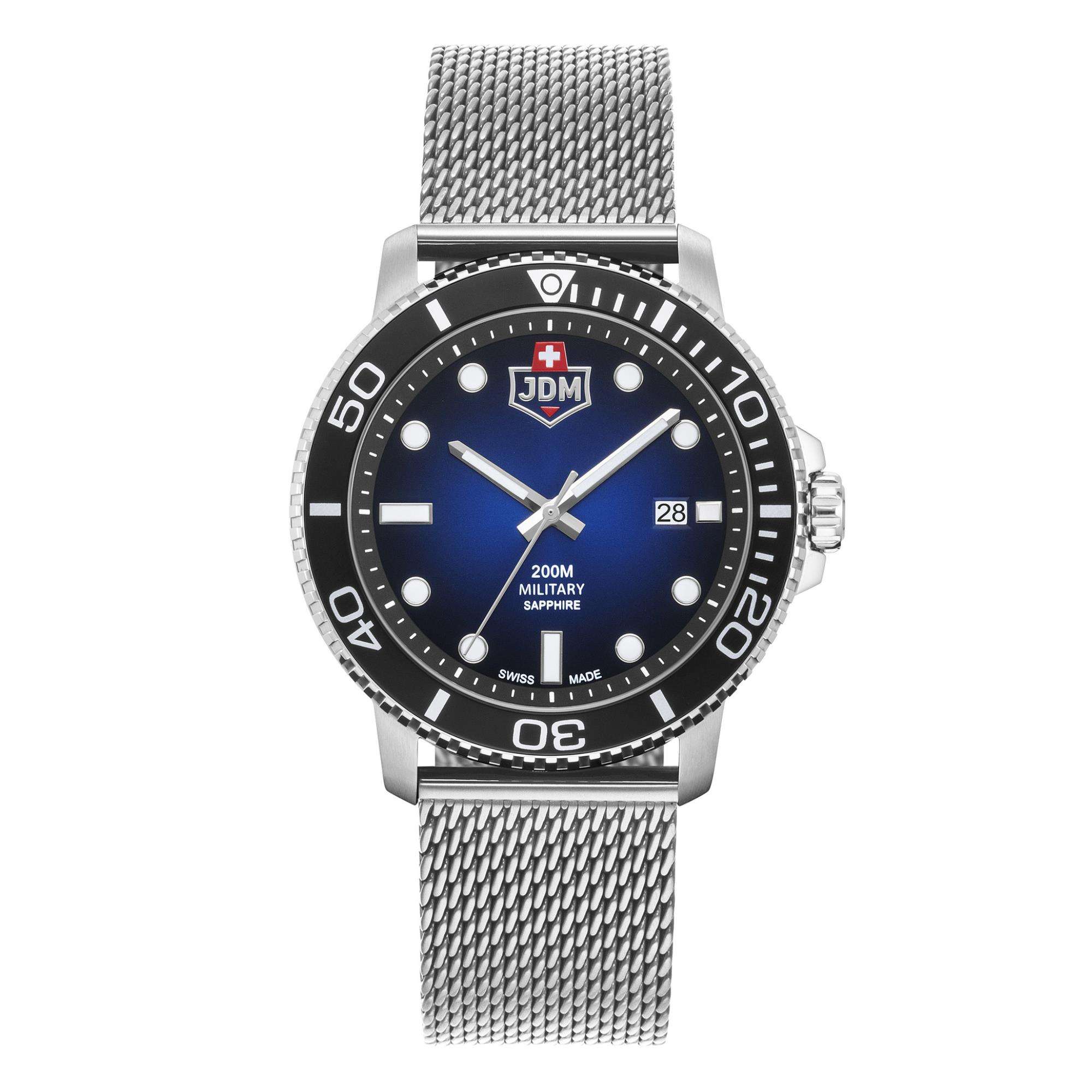 JDM Military Tango Blue Dial Steel Mesh Bracelet Men's Watch JDM-WG008-04