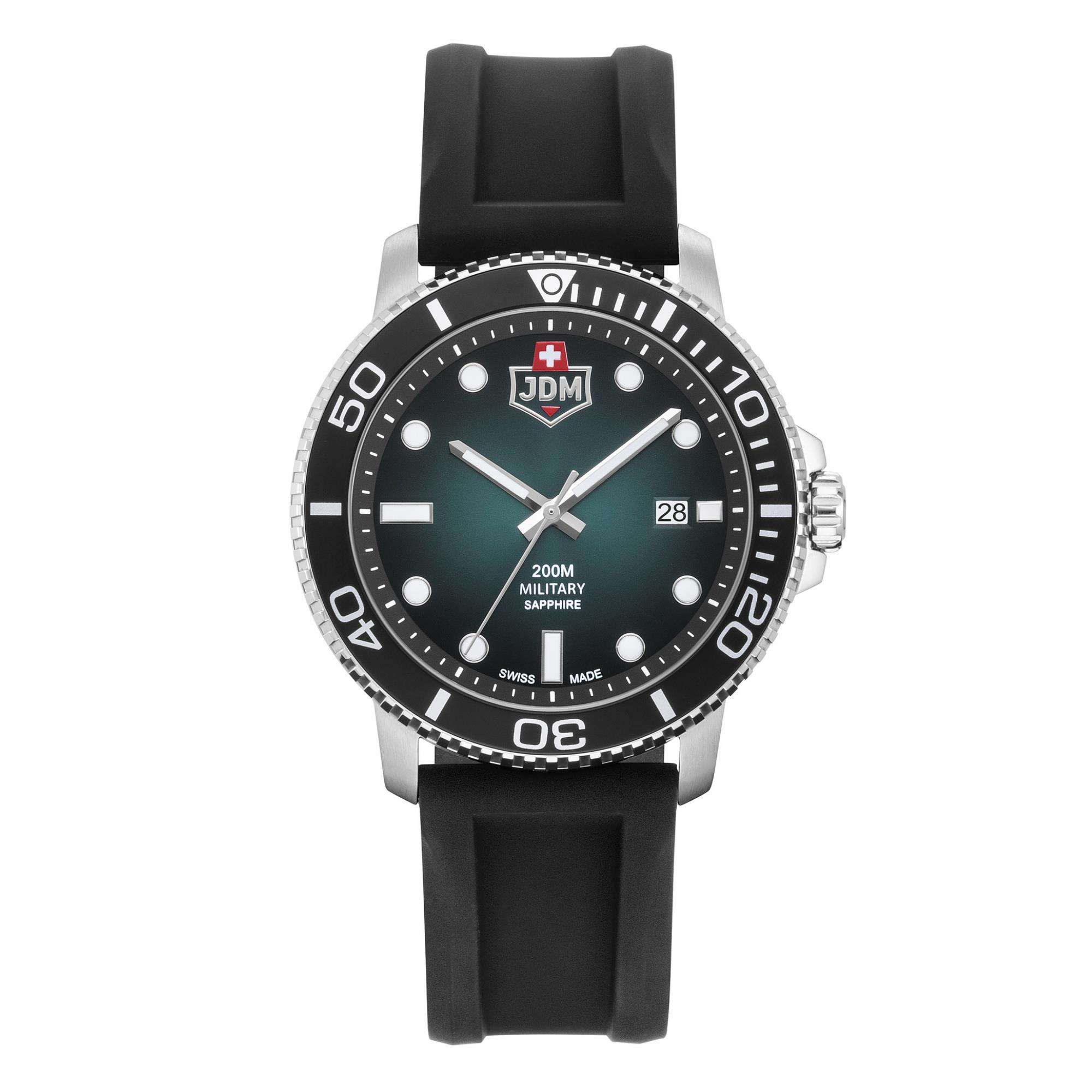 JDM Military Tango Green Dial Black Silicone Strap Men's Watch JDM-WG008-02