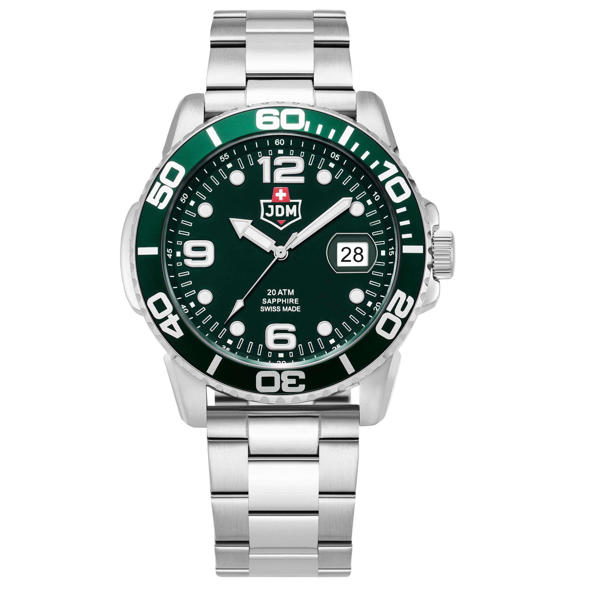 JDM Military Mike Boxed Set Green Dial Steel Bracelet with additional Black Silicone Strap Men's Watch JDM-WG020-04