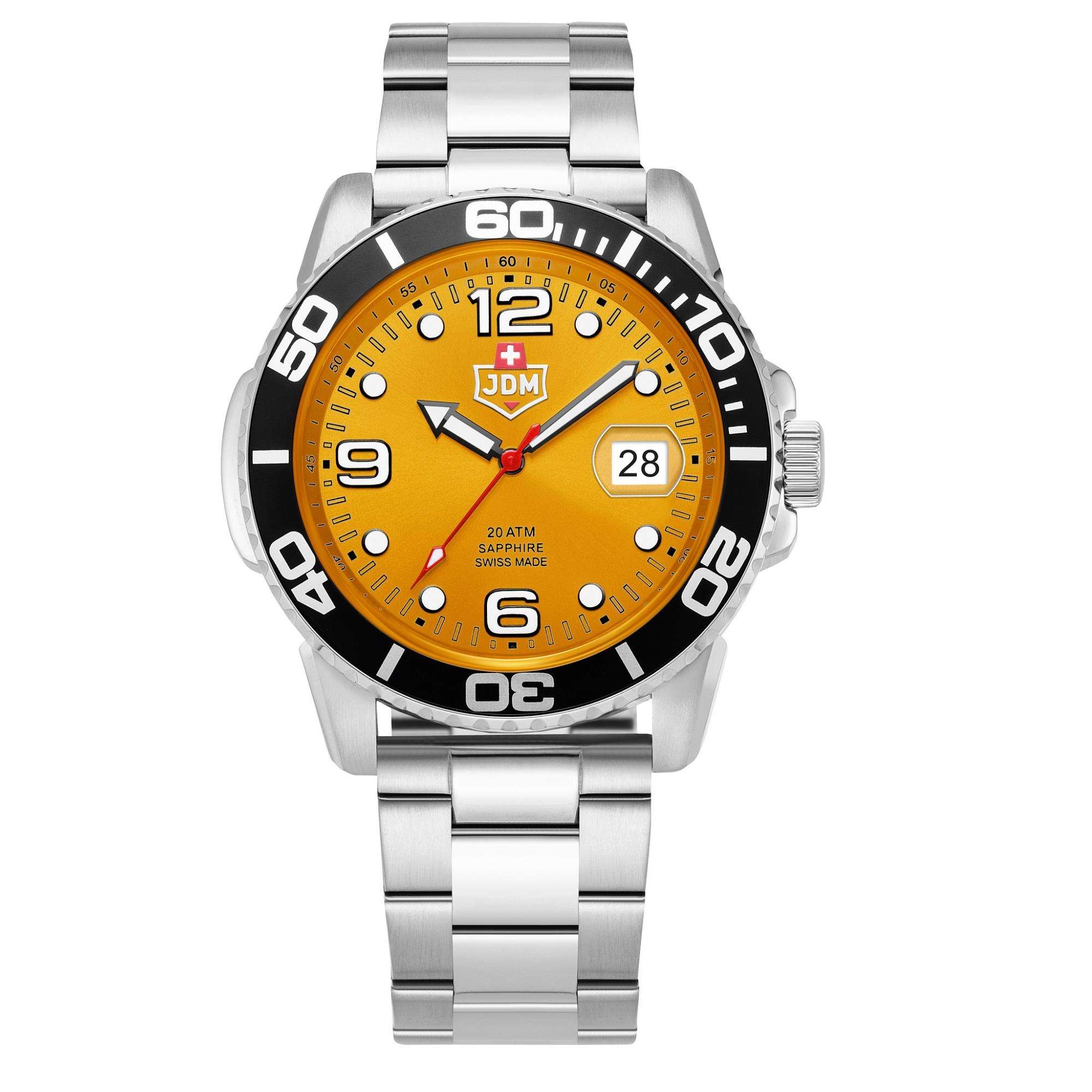 JDM Military Mike Boxed Set Orange Dial Steel Bracelet with additional Black Silicone Strap Men's Watch JDM-WG020-02