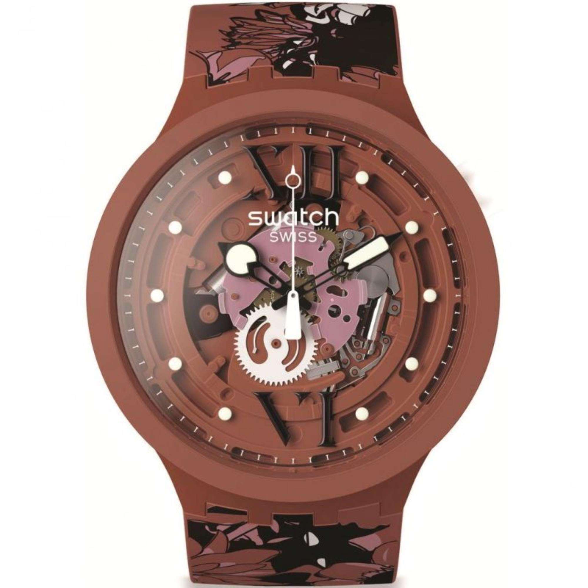 SWATCH CAMOFLOWER COTTON Big Bold Red Dial Watch SB05C100