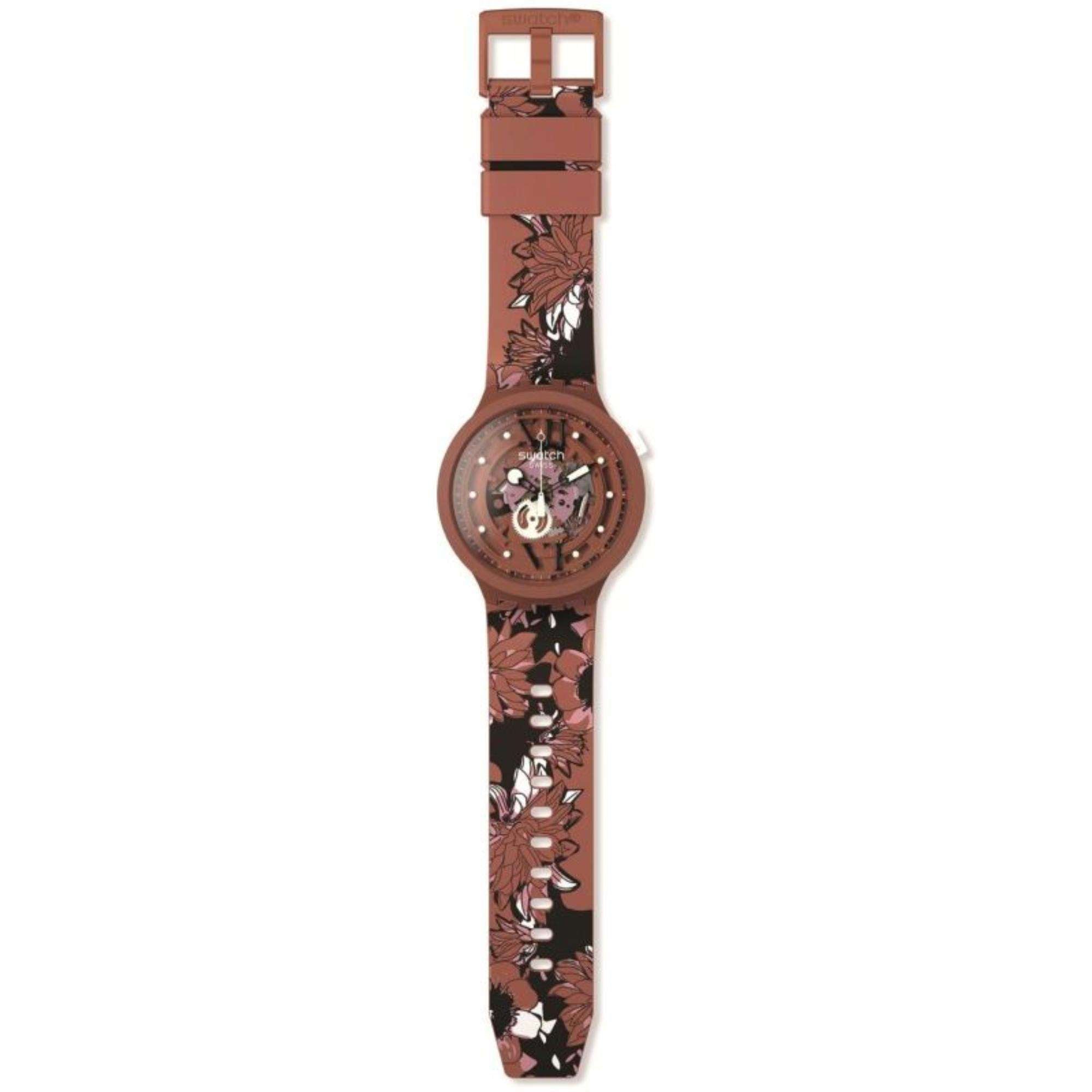 SWATCH CAMOFLOWER COTTON Big Bold Red Dial Watch SB05C100