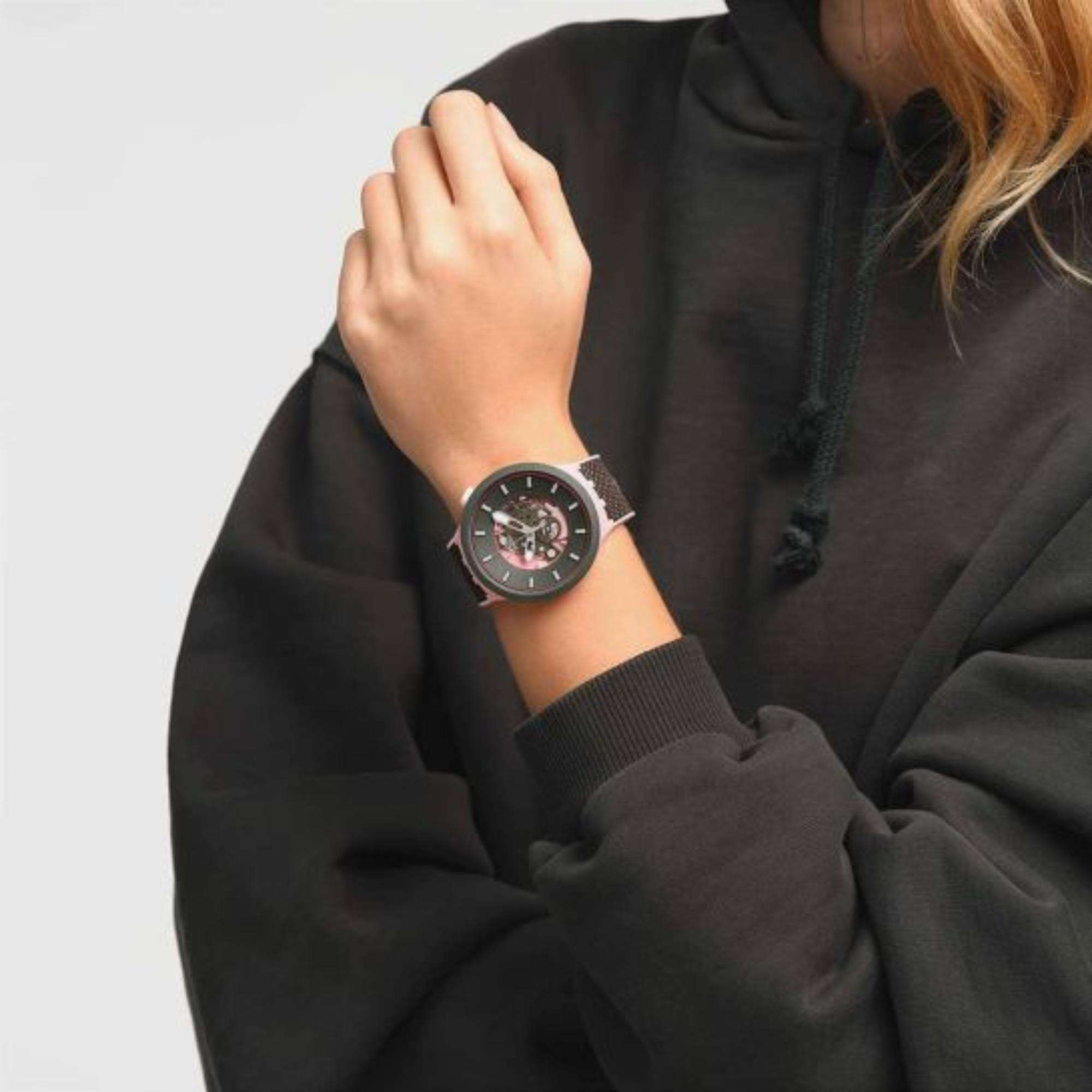 Swatch MISTY CLIFFS Big Bold Black/Pink Dial Women's Watch SB05P100