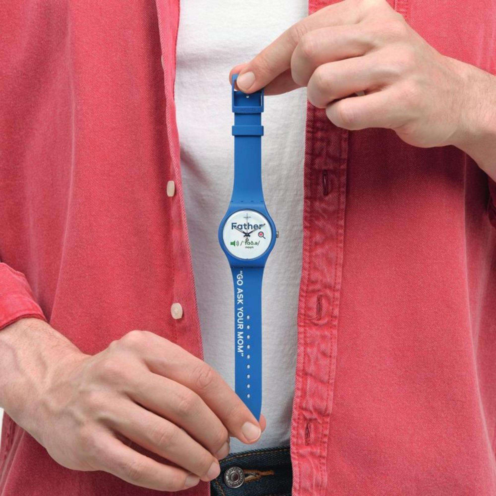 Swatch ALL ABOUT DAD New Gent White Dial Watch SO29Z704