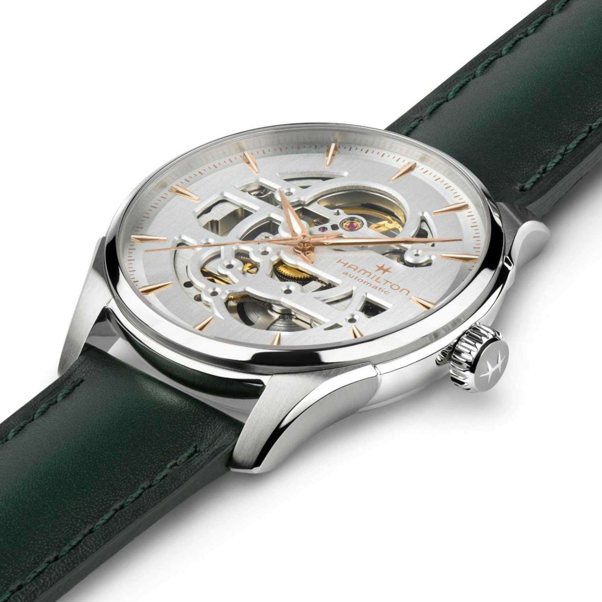 Hamilton Jazzmaster Skeleton Automatic White Dial Green Leather Strap Men's Watch H42535810