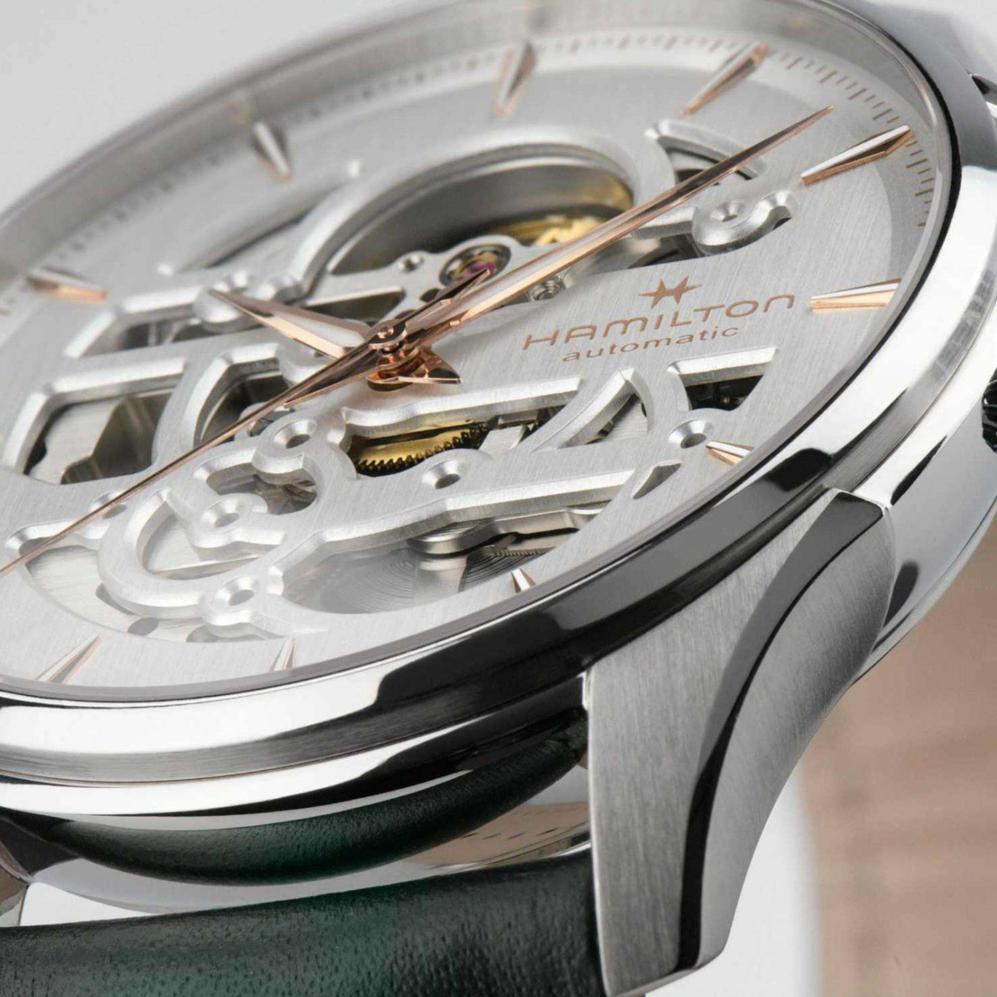 Hamilton Jazzmaster Skeleton Automatic White Dial Green Leather Strap Men's Watch H42535810