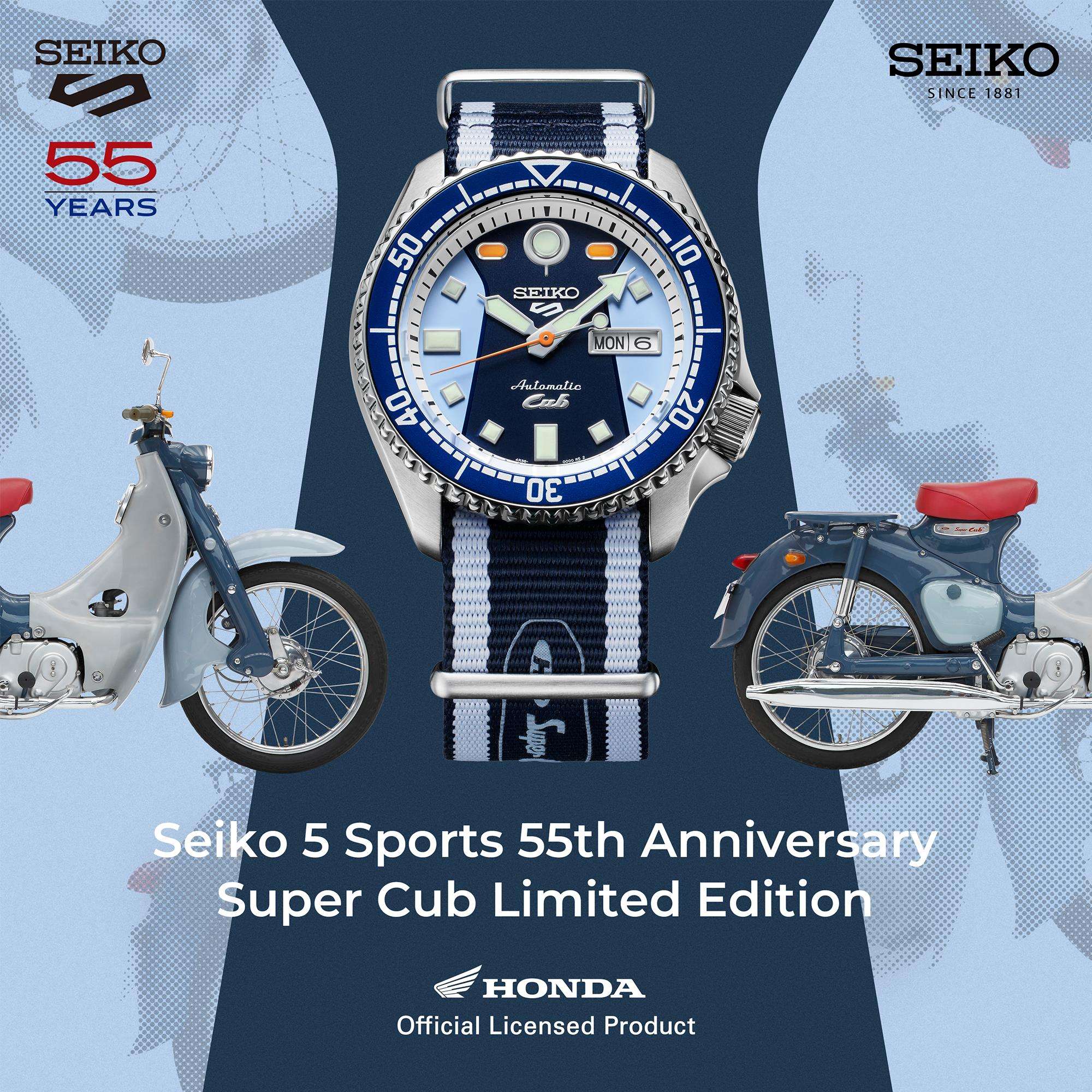 Seiko 5 Sports x Honda Super Cub III Automatic Blue Dial Blue NATO Strap Men's Watch SRPK37K1