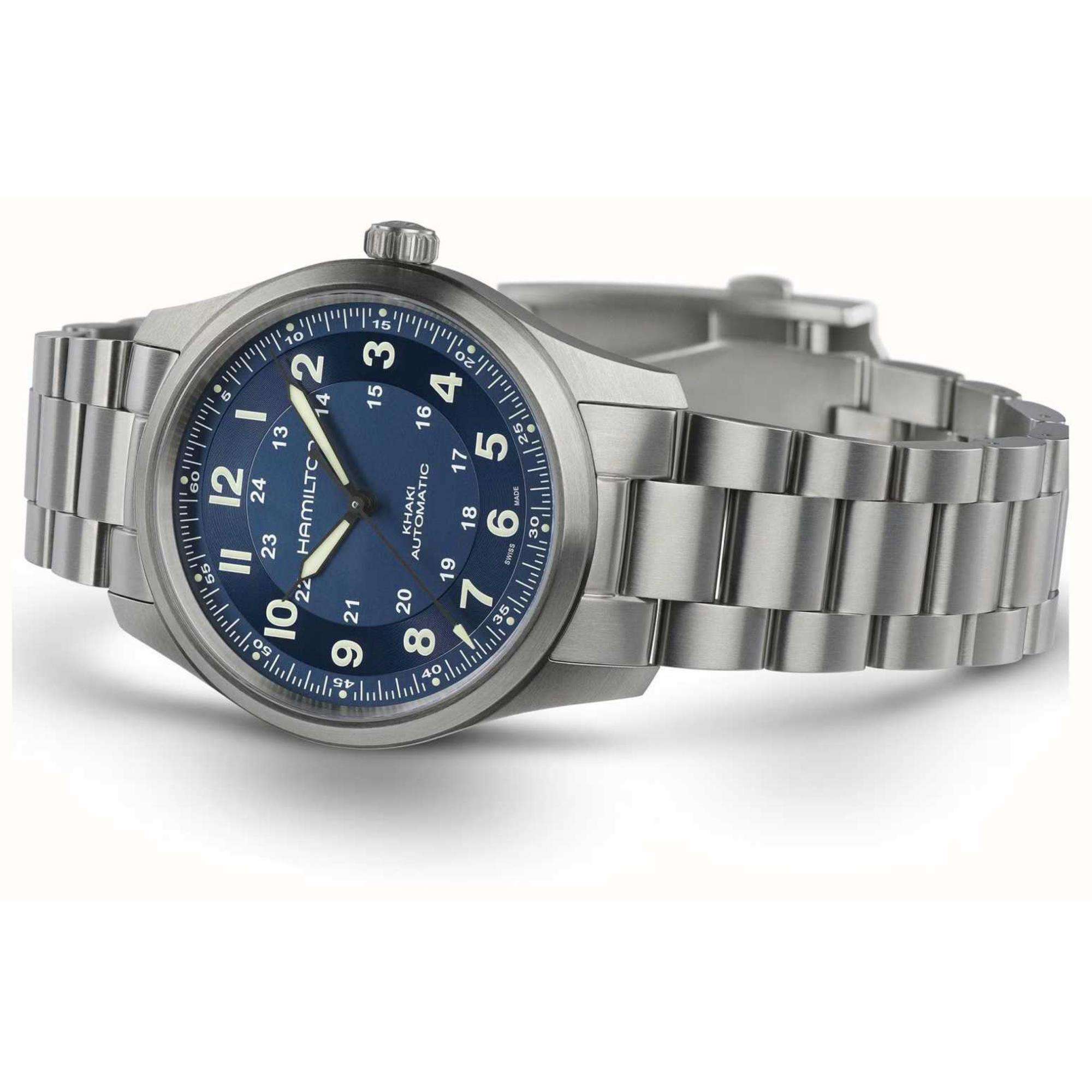 Hamilton Khaki Field Titanium Automatic Blue Dial Titanium Strap Unisex Watch H70205140