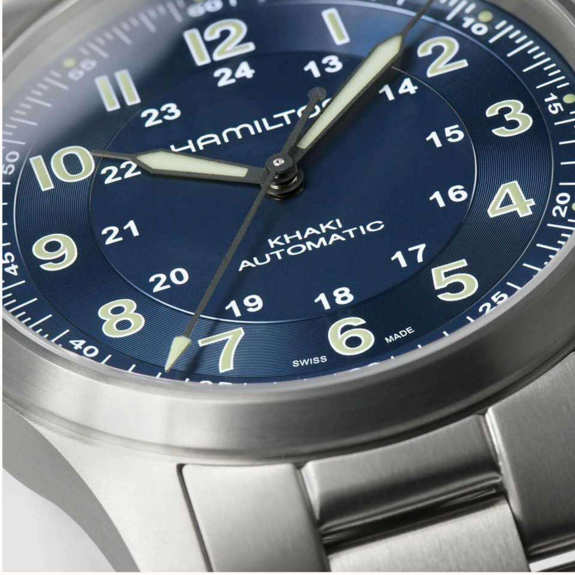 Hamilton Khaki Field Titanium Automatic Blue Dial Titanium Strap Unisex Watch H70205140