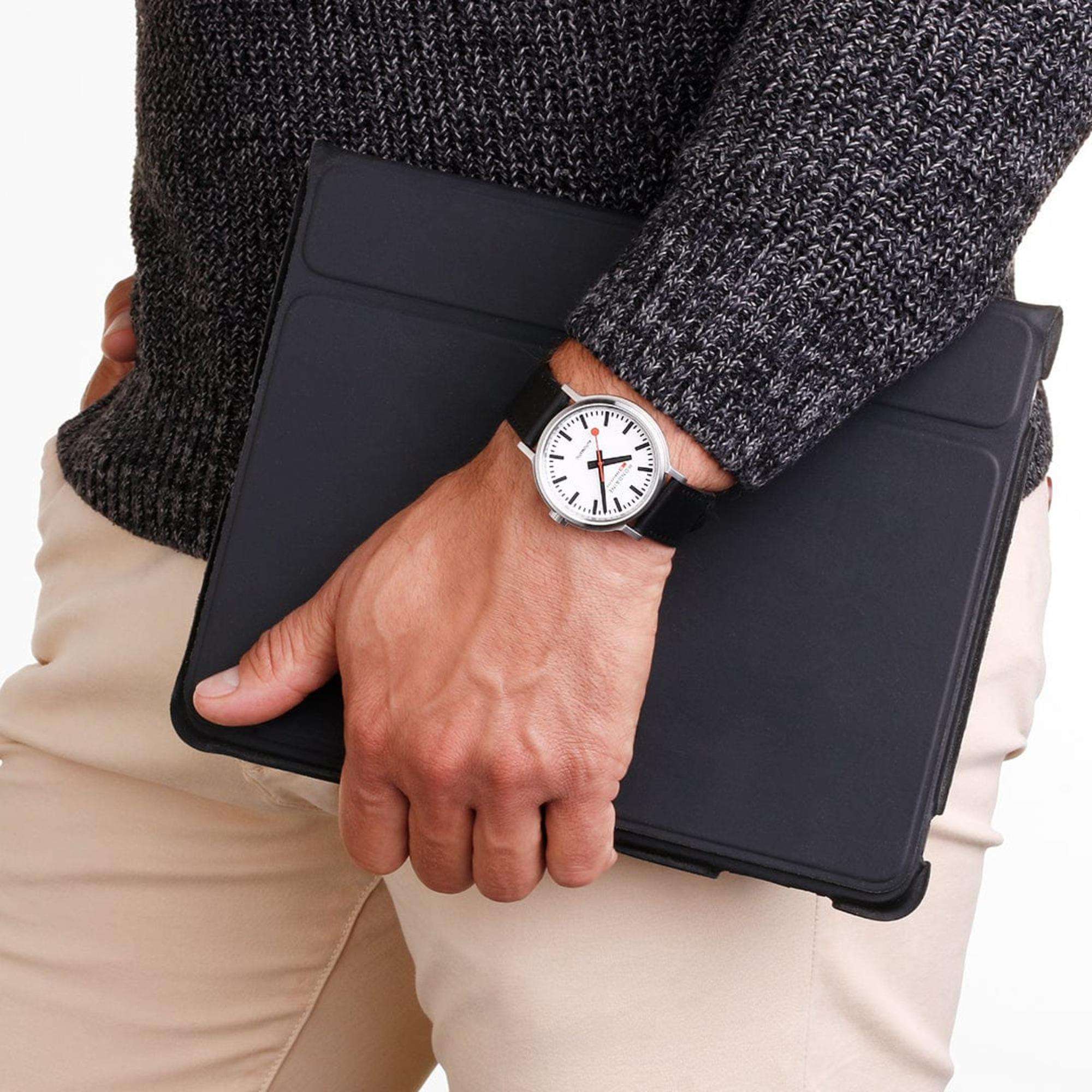 Mondaine The Original Automatic White Dial Black Leather Strap Men's Watch MST.4161B.LBV