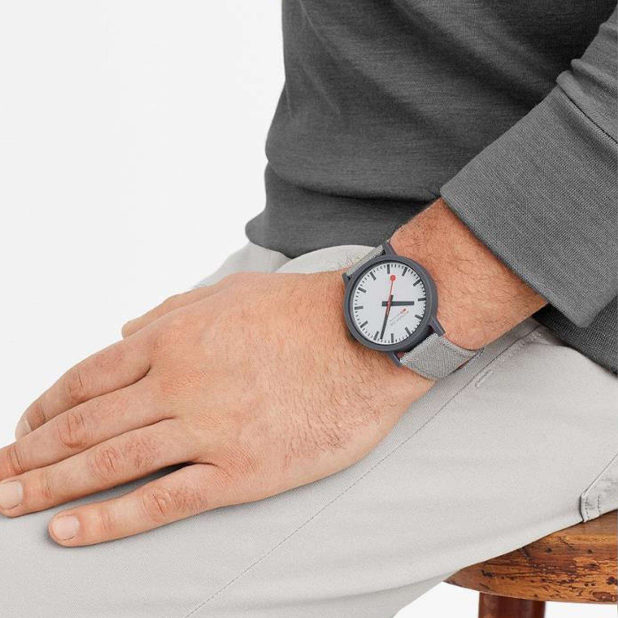 Mondaine Essence Quartz White Dial Grey Textile Strap Unisex Watch MS1.41111.LH