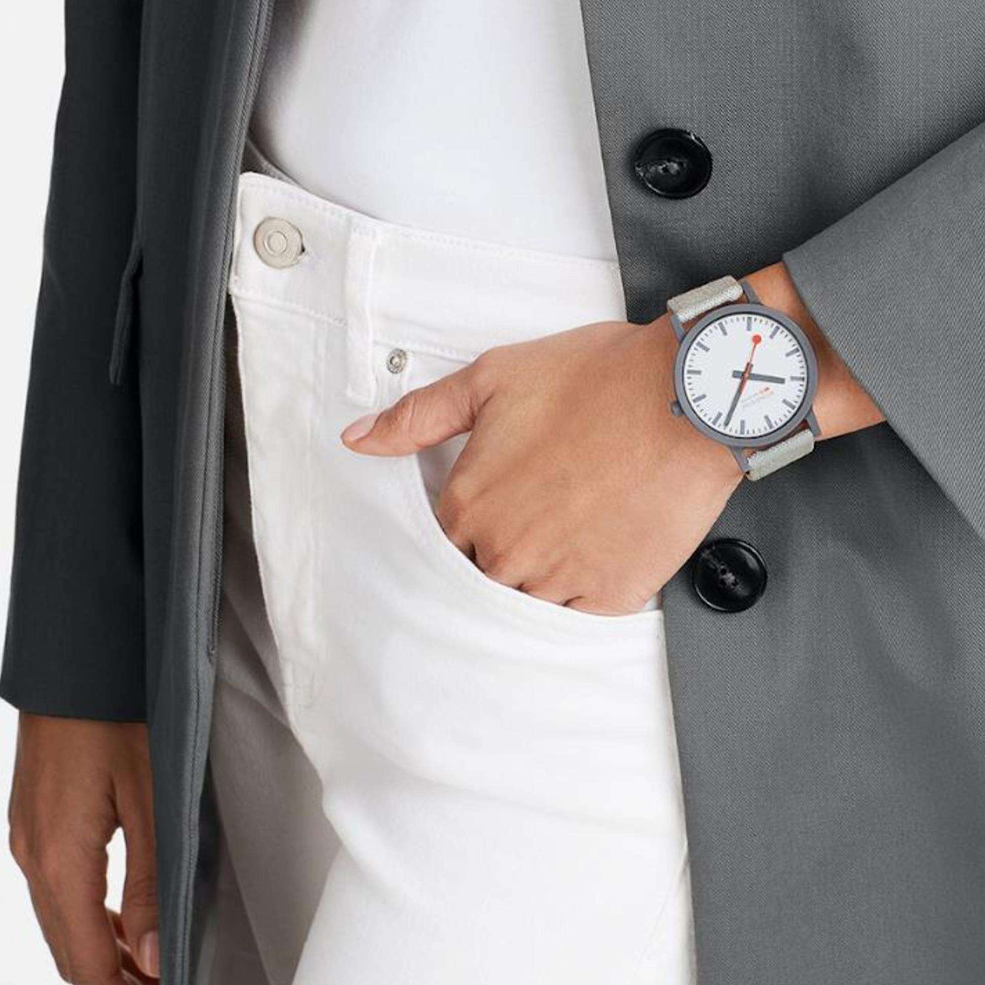 Mondaine Essence Quartz White Dial Grey Textile Strap Unisex Watch MS1.41111.LH