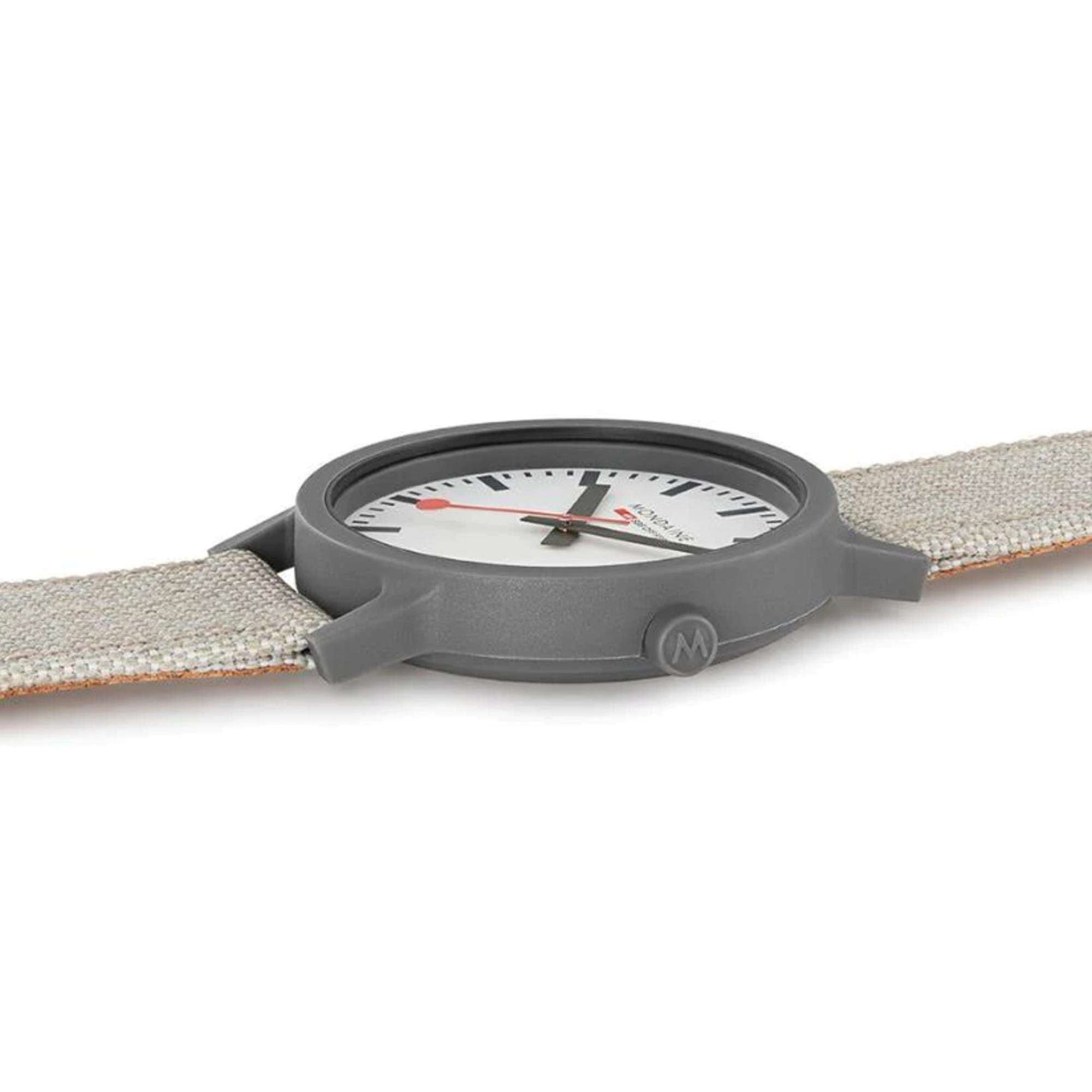 Mondaine Essence Quartz White Dial Grey Textile Strap Unisex Watch MS1.41111.LH