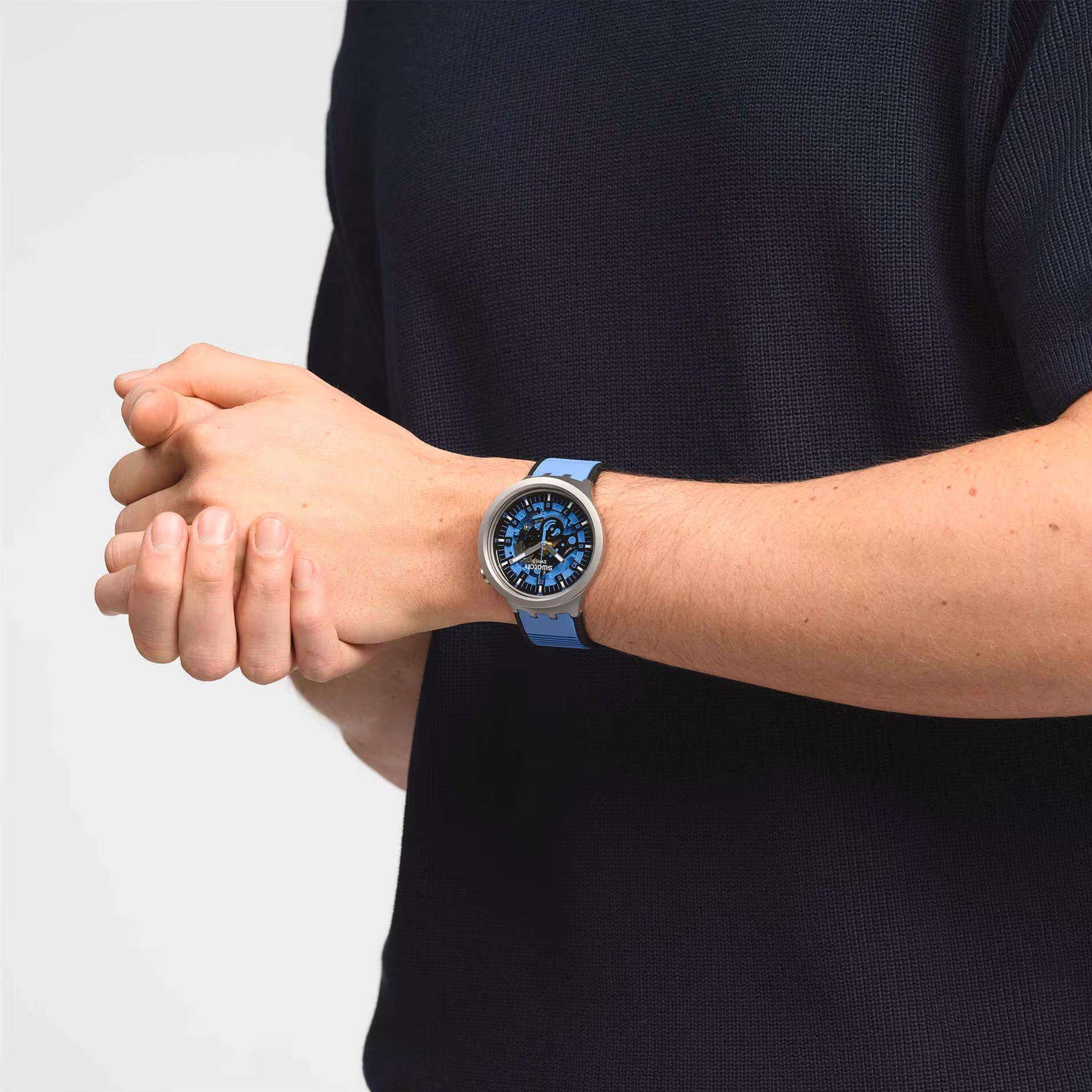 Swatch Big Bold Irony Blue Rubber Strap Blue Dial Quartz Unisex Watch SB07S106