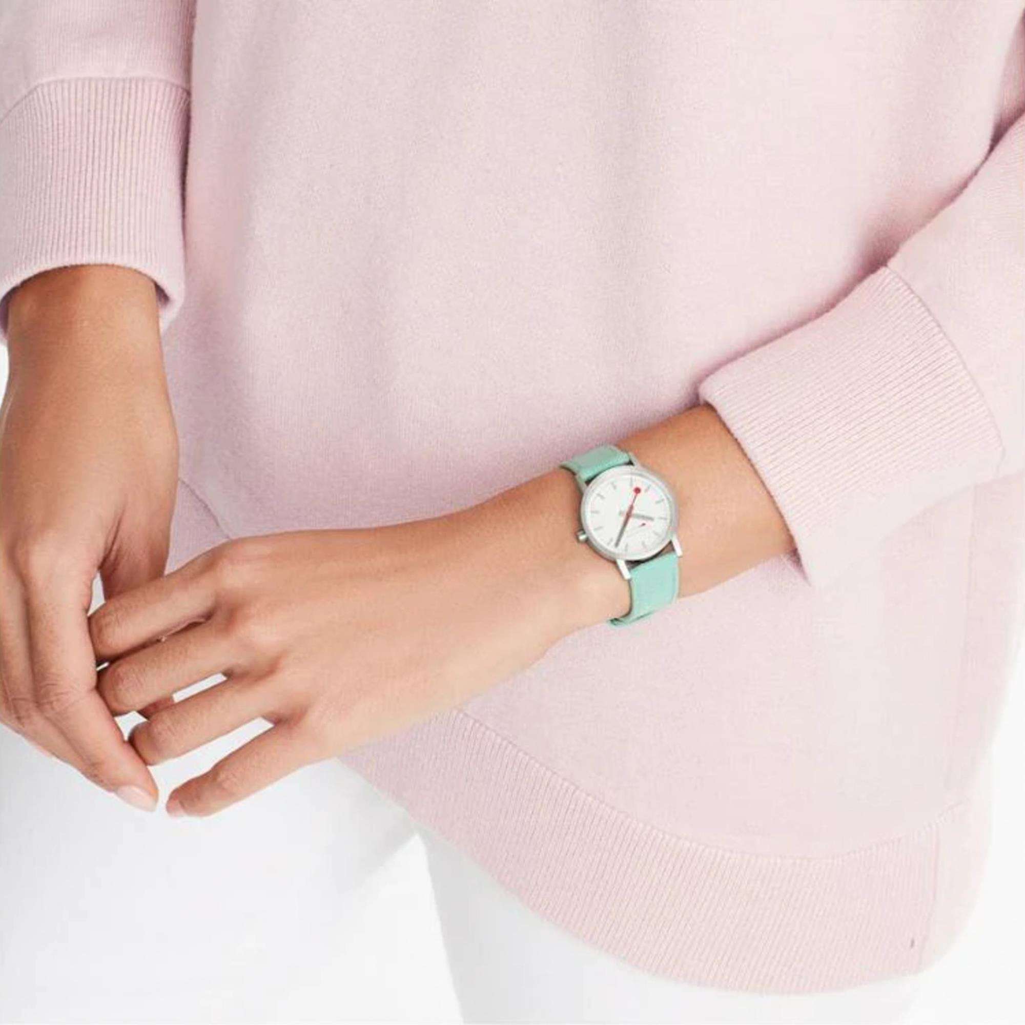 Mondaine Classic Quartz White Dial Green Textile Strap Ladies Watch A658.30323.17SBQ