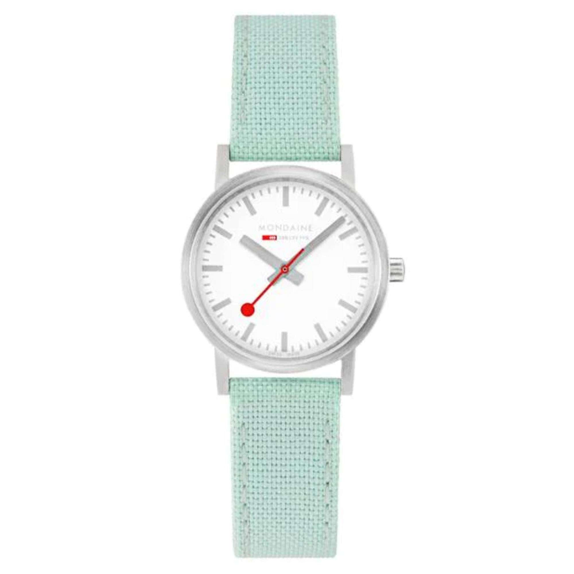 Mondaine Classic Quartz White Dial Green Textile Strap Ladies Watch A658.30323.17SBQ