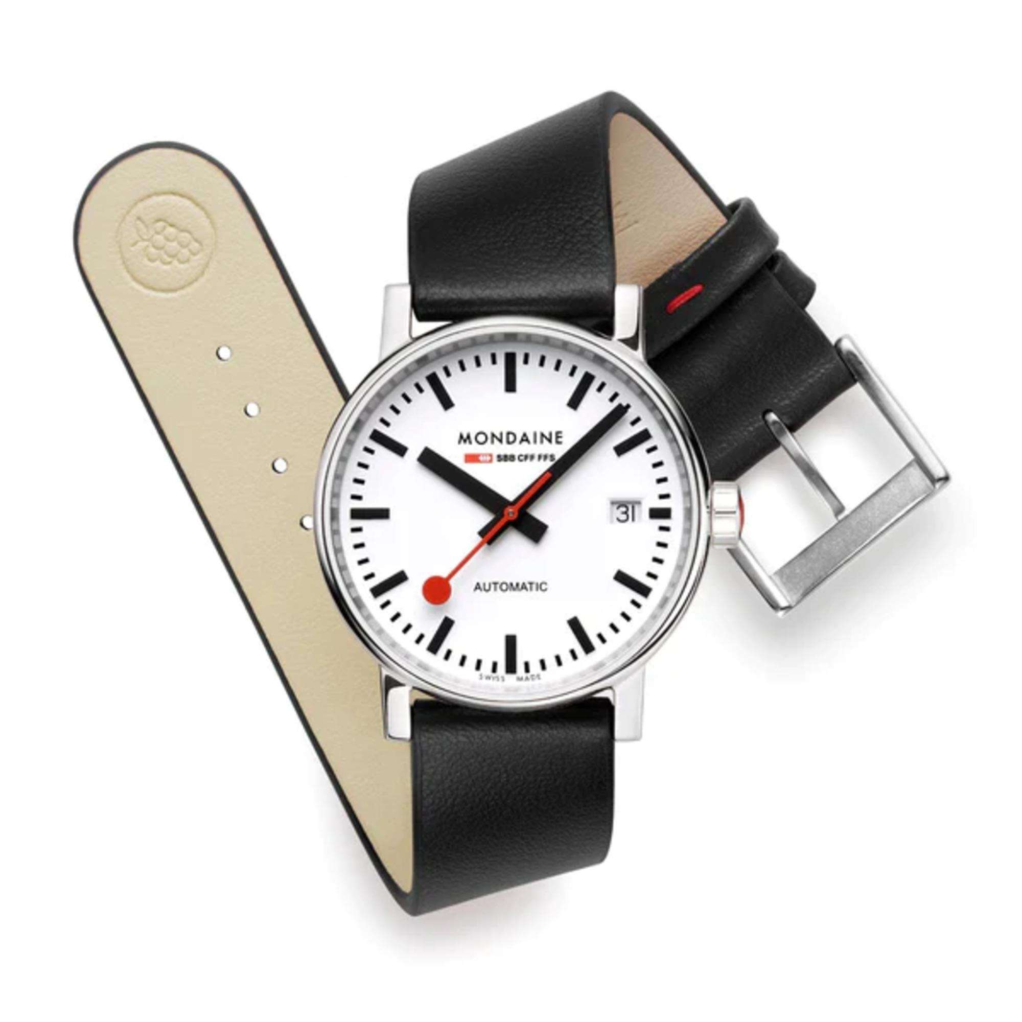 Mondaine Evo2 Automatic White Dial Black Leather Strap Unisex Watch MSE.35610.LBV