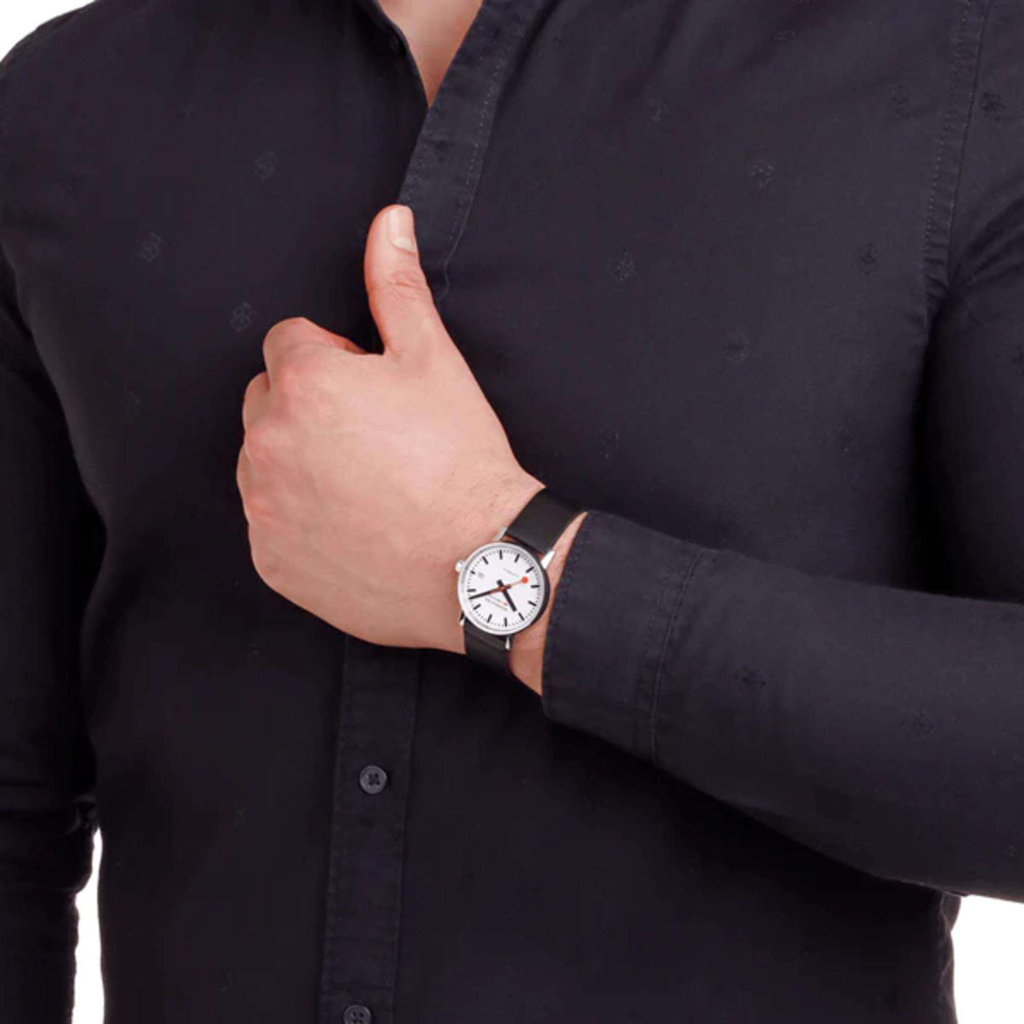 Mondaine Evo2 Automatic White Dial Black Leather Strap Unisex Watch MSE.35610.LBV