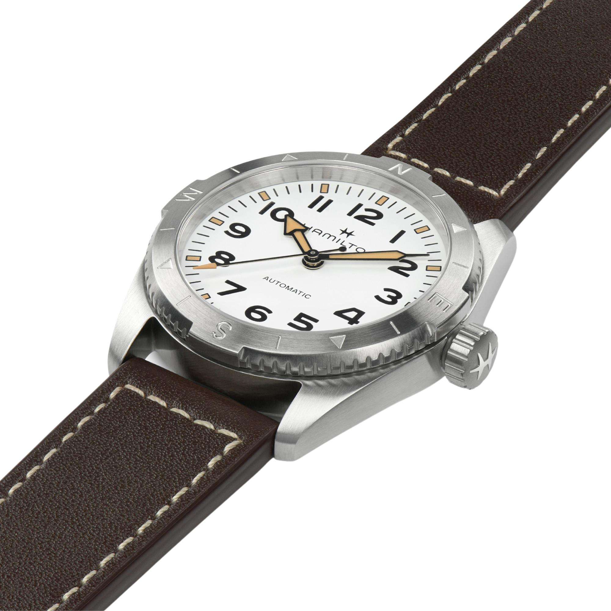 Hamilton Khaki Field Expedition Auto White Dial Brown Leather Strap Men's Watch H70225510