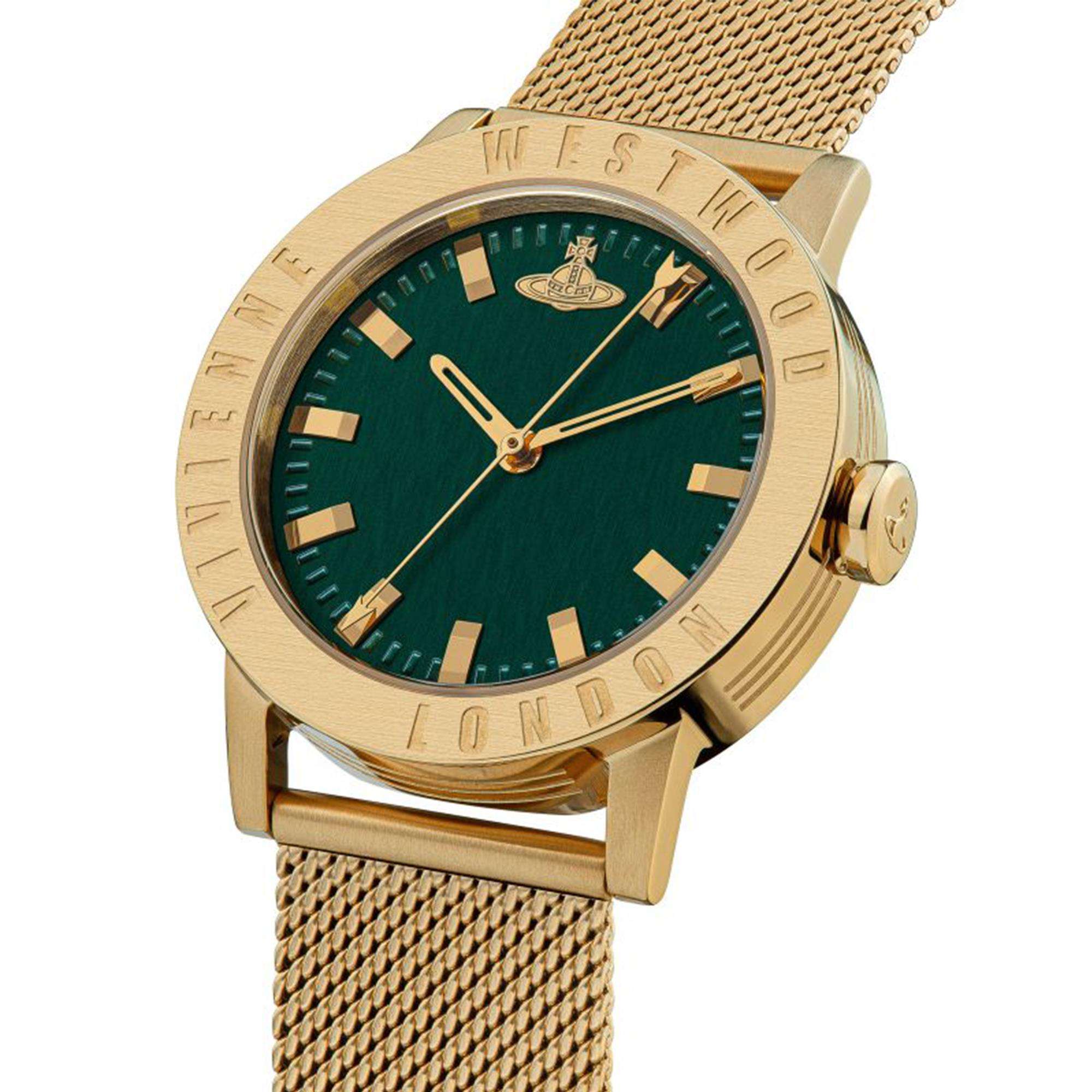 Vivienne Westwood Warwick Mesh Quartz Movement Green Dial Gold-plated Stainless Steel Bracelet Ladies Watch VV213GRGDMH