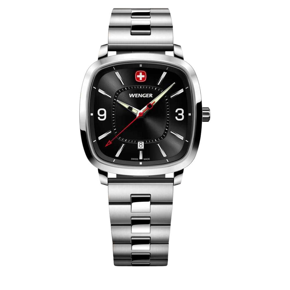 Wenger Vintage Sport Quartz Black Dial Stainless Steel Bracelet