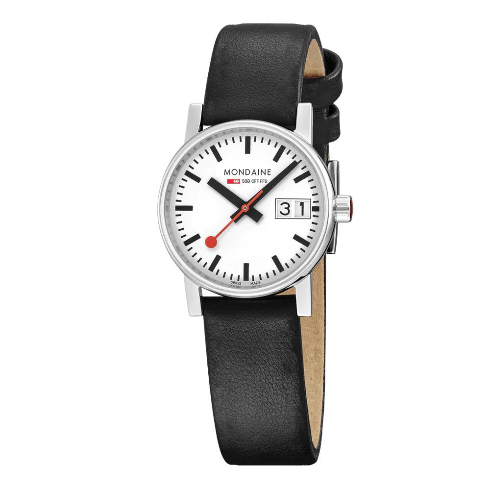 Mondaine Evo2 Black Vegan Grape Leather White Dial Women's Watch MSE.30210.LBV