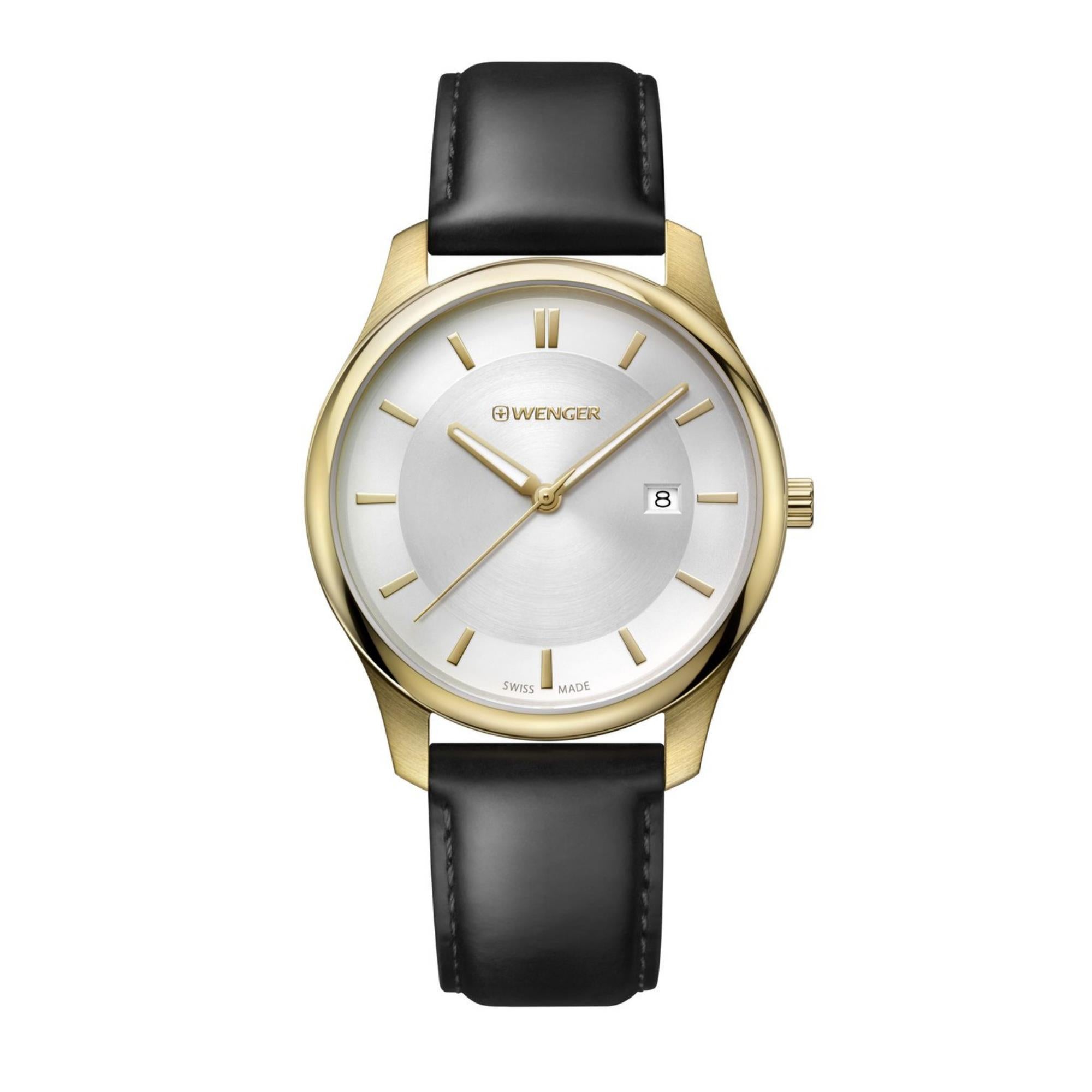 Wenger City Classic White Dial Black Leather Strap Men's Watch 01.1441.106