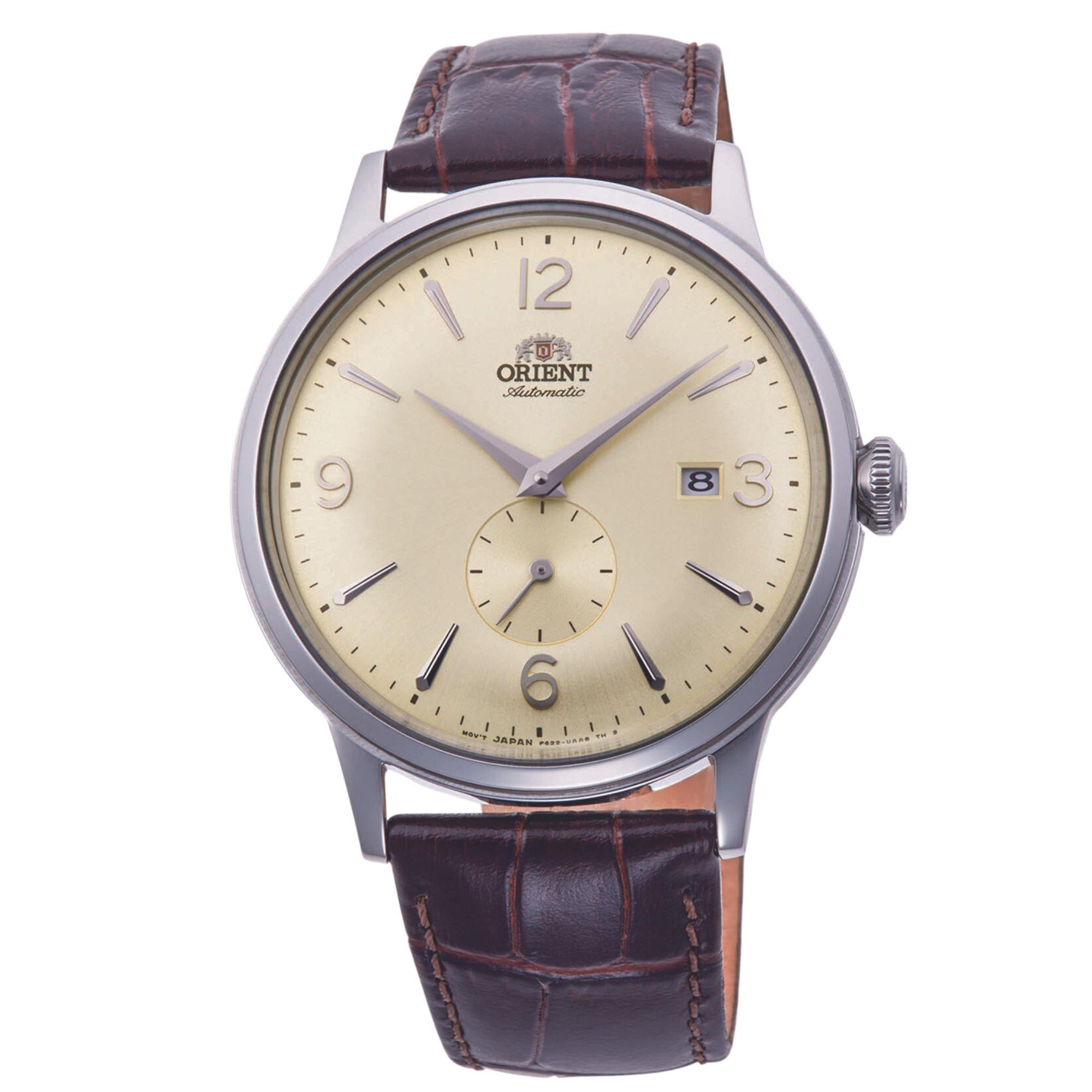 Orient Bambino Small Seconds Mechanical Champagne Dial Brown Leather Strap Men’s Watch RA-AP0003S10B