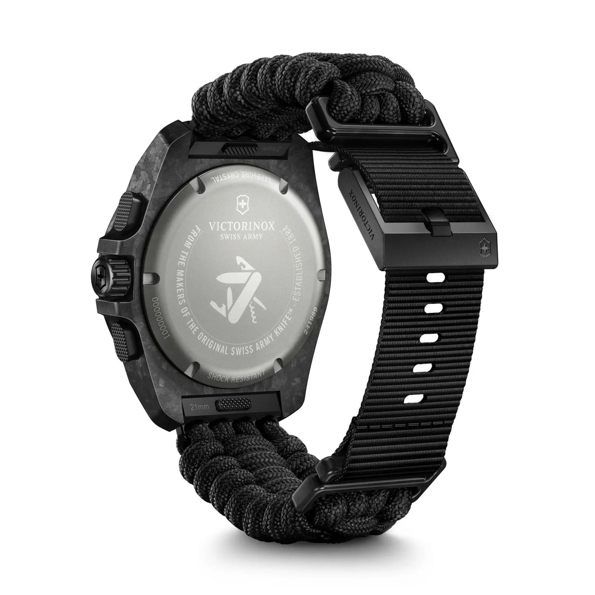 Victorinox I.N.O.X Chrono Quartz Black Dial Black Paracord Strap Men's Watch 241989.1