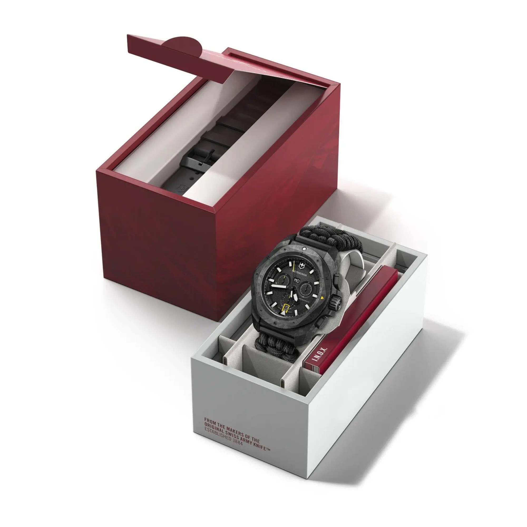Victorinox I.N.O.X Chrono Quartz Black Dial Black Paracord Strap Men's Watch 241989.1