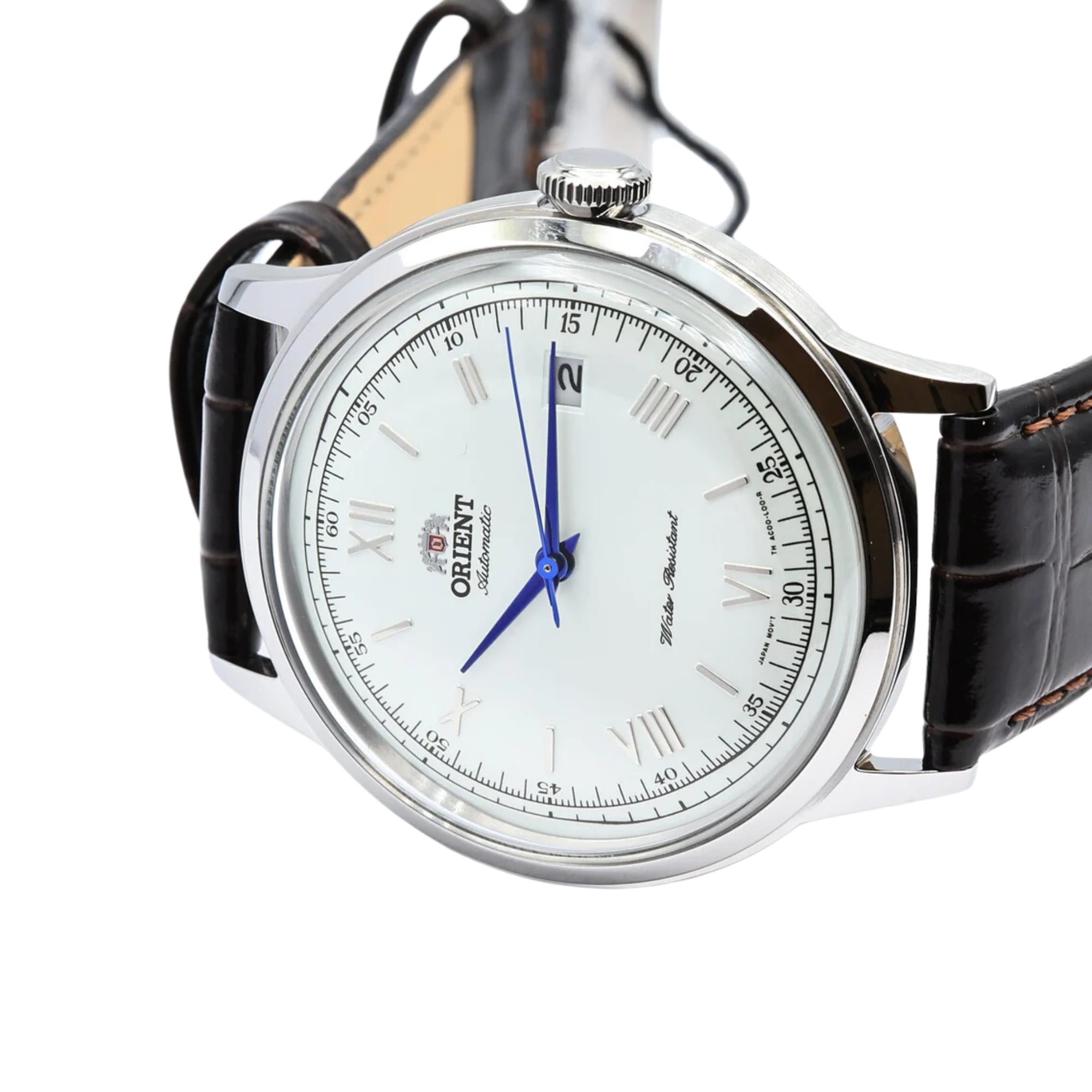 Orient Bambino Classic Vintage Style Automatic White Dial Brown Leather Strap Men’s Dress Watch TAC00009W0