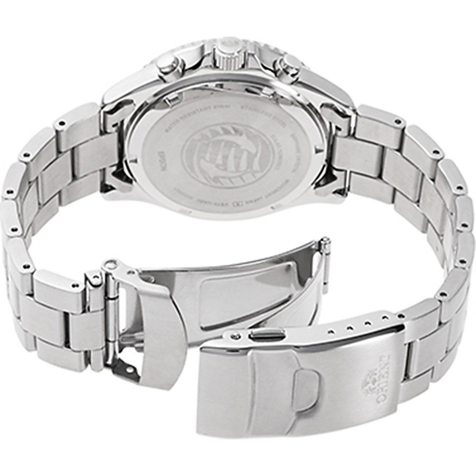 Orient Mako 43mm Chronograph White Dial Steel Mens Solar Watch RA-TX0203S10B