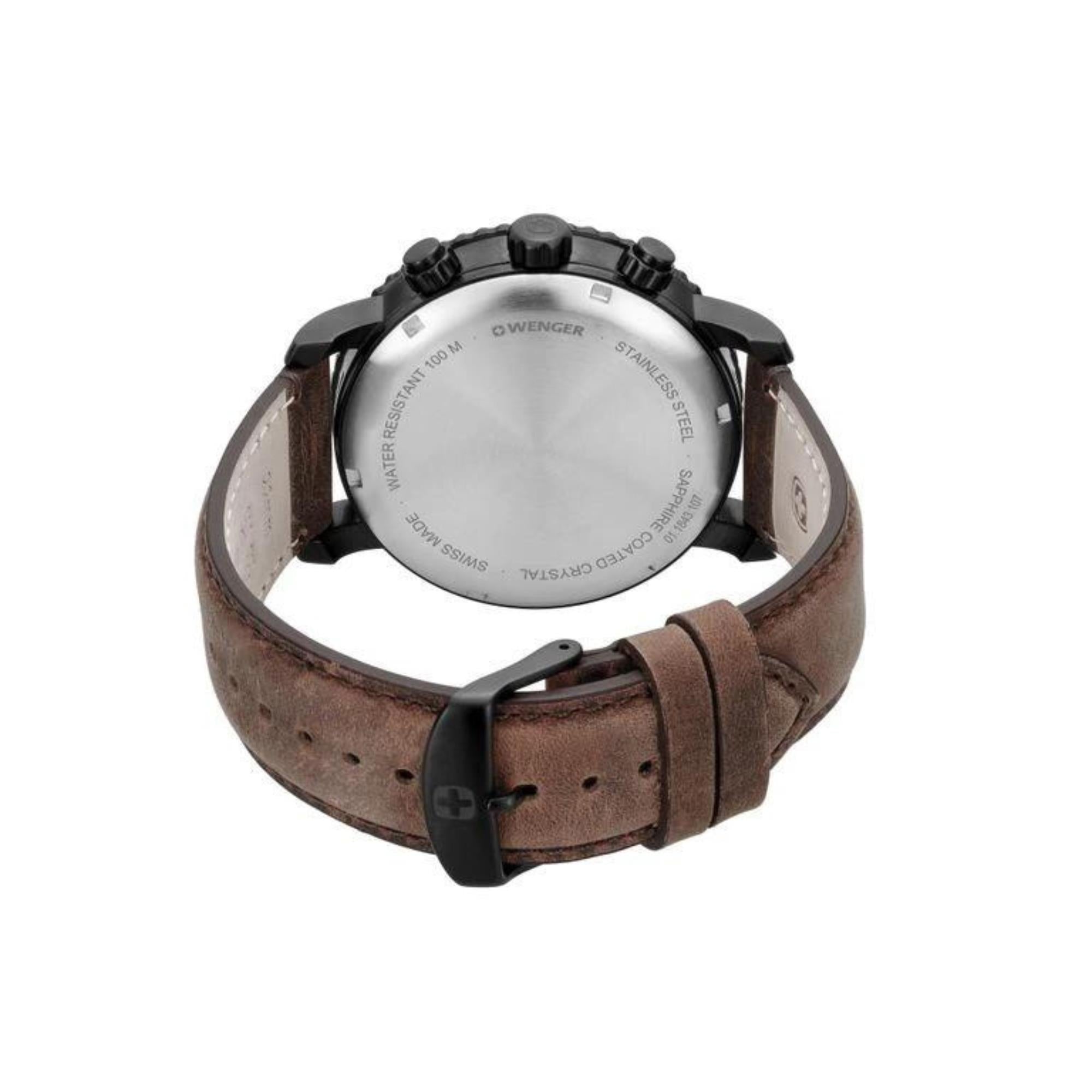 Wenger Roadster Black Night Quartz Black Dial Leather Strap Men's Watch 01.1843.107