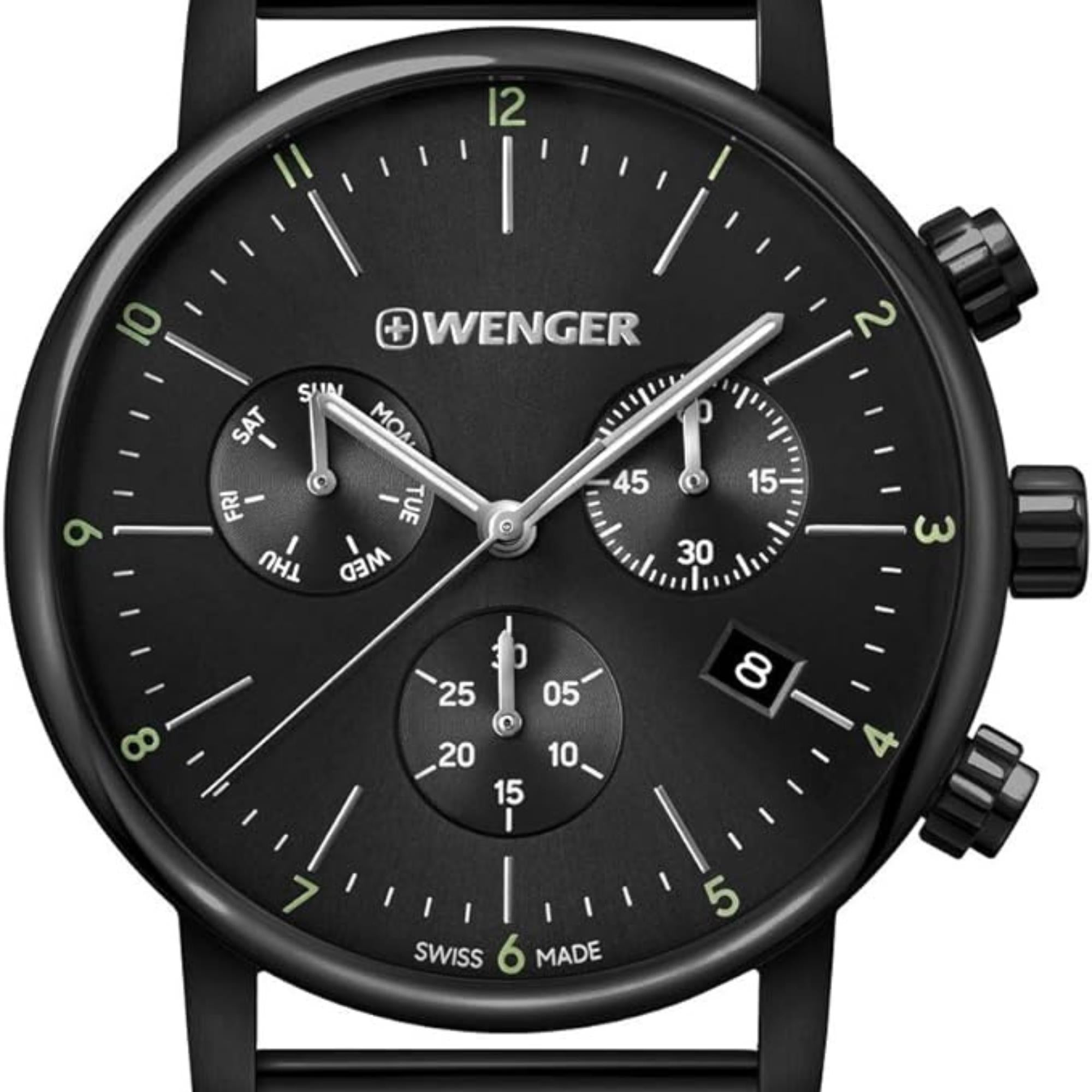 Wenger Urban Classic Chronograph Quartz Black Dial Black Steel Mesh Bracelet Men's Watch 01.1743.116